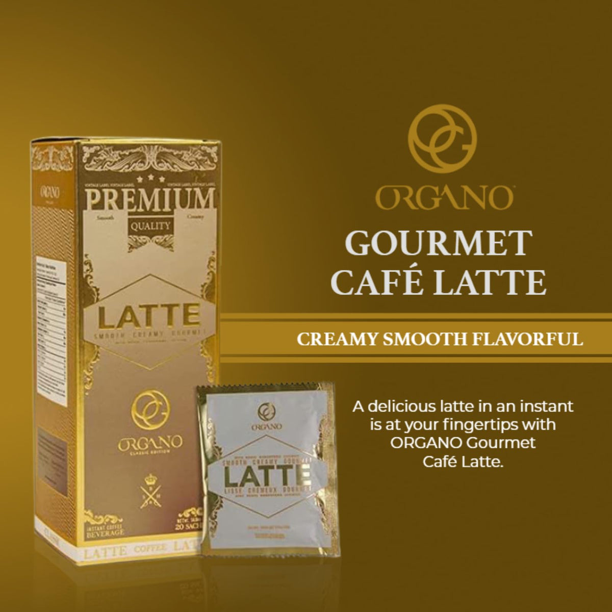 ORGANO Gourmet Café Latte – 2 Boxes (40 Sachets) with 100% Certified Ganoderma Lucidum