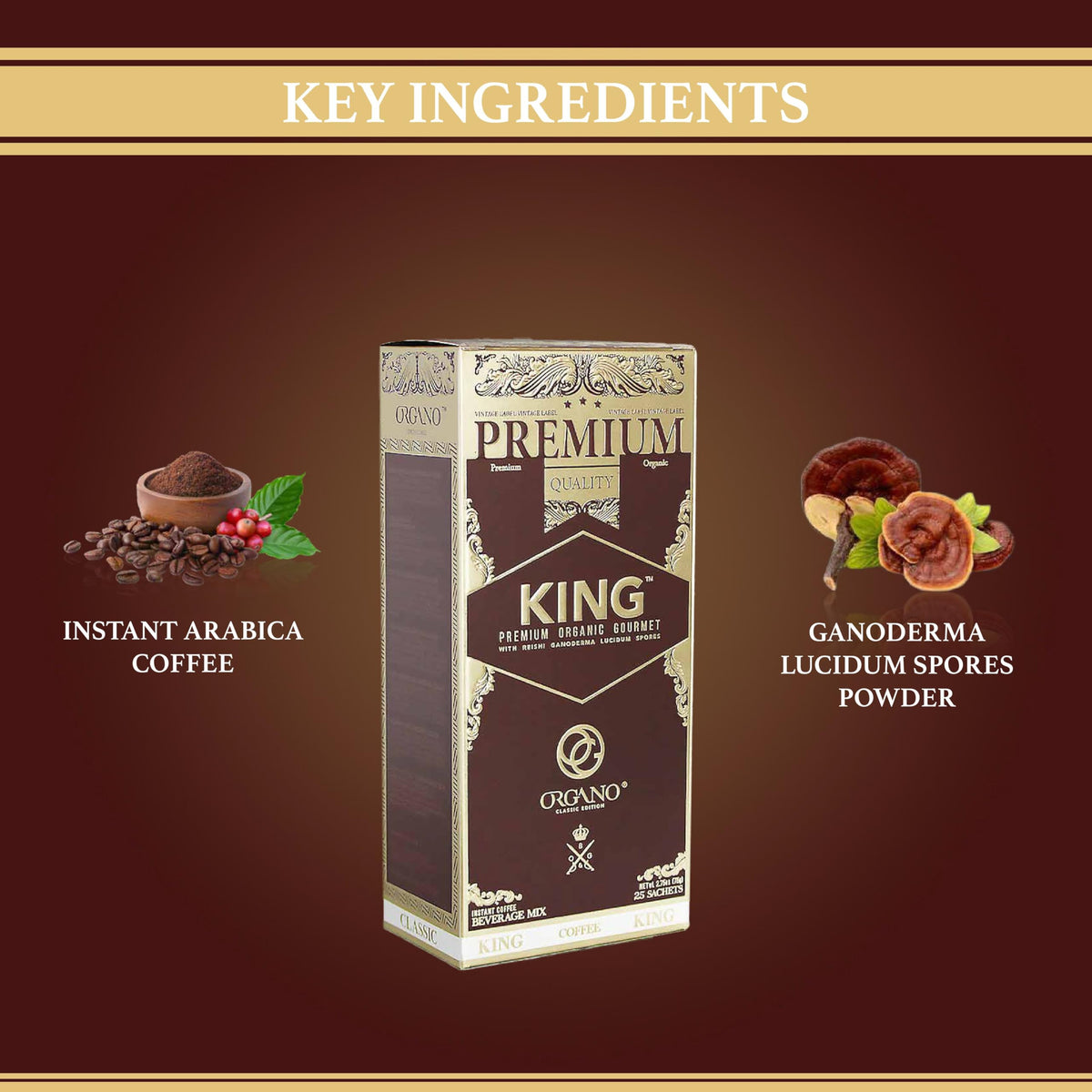 ORGANO King of Coffee – 100% Ganoderma Lucidum, 25 Sachets