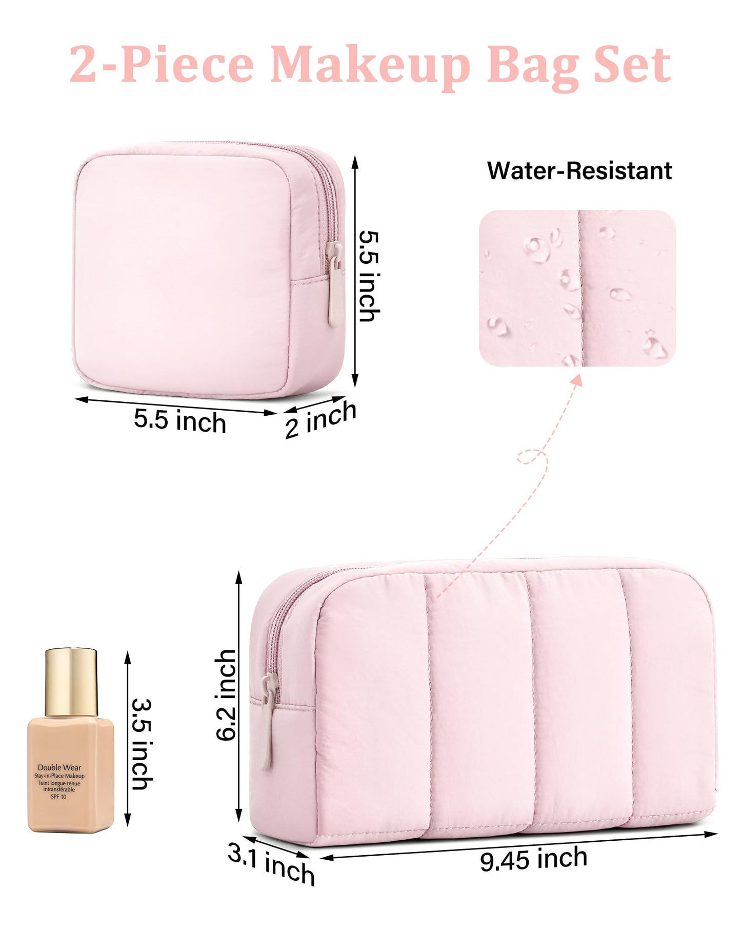 oscaurt 2 Pcs Makeup Bag Travel Toiletry Bag for Women Puffy Padded Cosmetic Pouch Purse Wide-open Makeup Organizer Case Travel Essentials