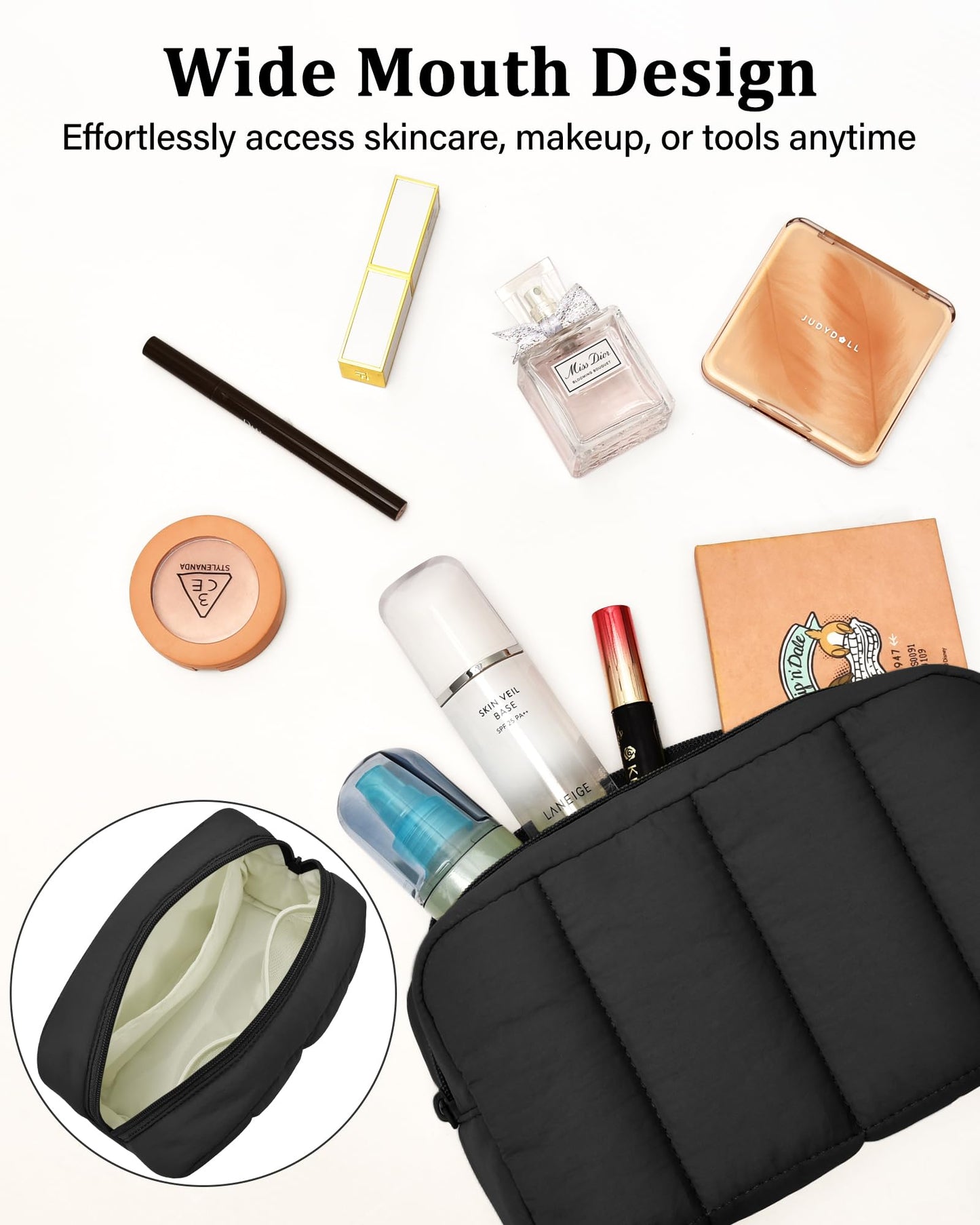 oscaurt Makeup Bag Cosmetic Bag Travel Toiletry Bag for Women Puffy Padded Cosmetic Pouch Purse Wide-open Makeup Organizer Case Travel Essentials