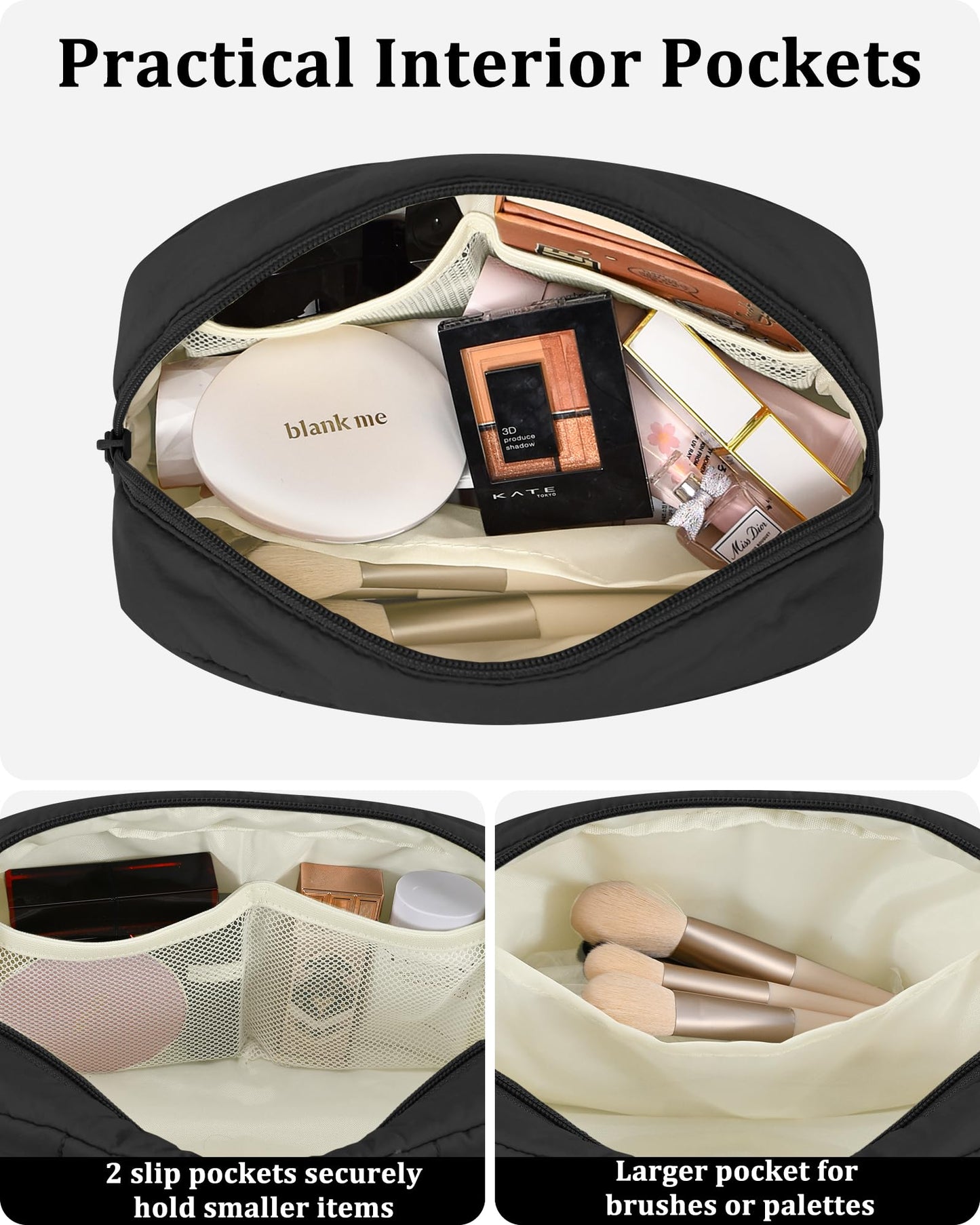 oscaurt Makeup Bag Cosmetic Bag Travel Toiletry Bag for Women Puffy Padded Cosmetic Pouch Purse Wide-open Makeup Organizer Case Travel Essentials