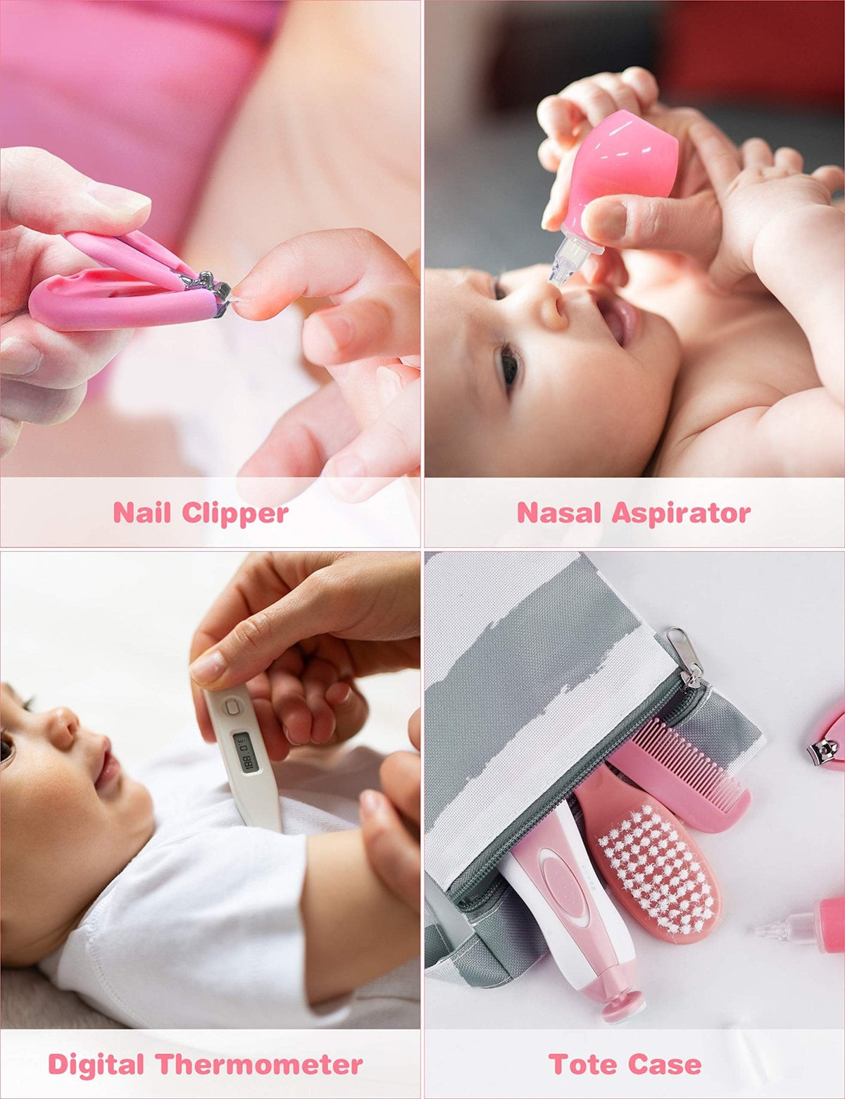 OTTOLIVES Baby Grooming Kit with Electric Nail Trimmer, 0-3 Years+, Pink