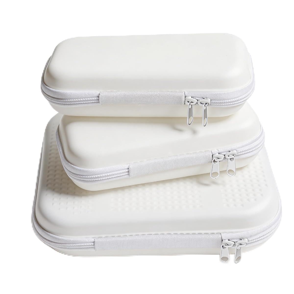 OUXIA 3 Pcs Hard Shell Zipper Case, Hard Plastic Zipper Case, Travel Toiletry Bag, Diaper Bag Organizer Pouches Matte Hard Shell Cosmetic/Toiletry Pouch, Travel Organizer, Toy Storage Bins for Travel