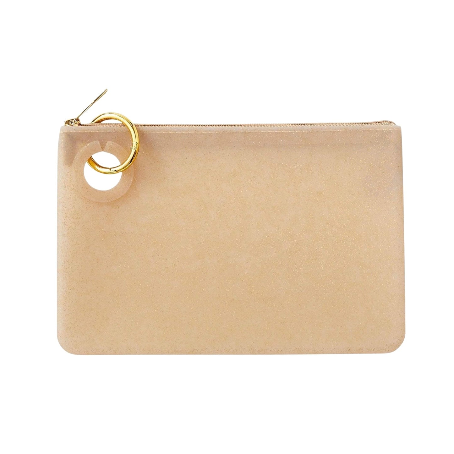 Oventure Large Silicone Pouch – Gold Confetti Glitter, Waterproof Zipper Bag & Holiday Gift for Women, Makeup & Travel