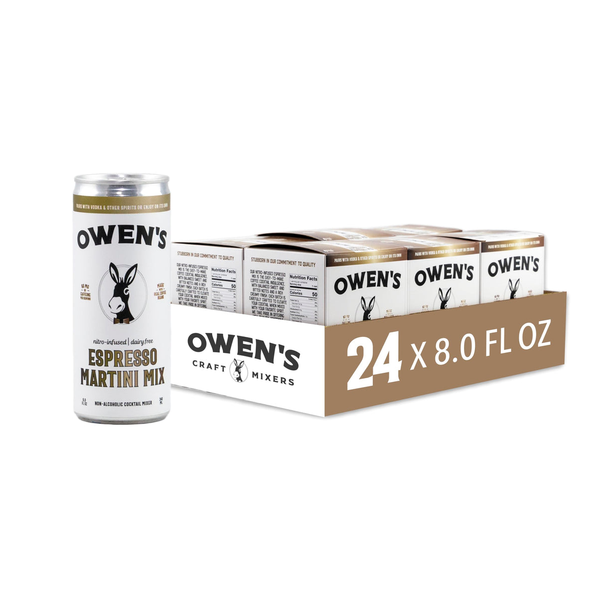 Owen's Espresso Martini Mix – Premium Non-Alcoholic Cocktail Mixer with Real Coffee Beans, Nitro-Infused, 8oz Cans (24 Pack)