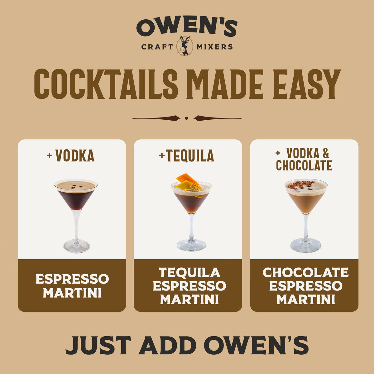 Owen's Espresso Martini Mix – Premium Non-Alcoholic Cocktail Mixer with Real Coffee Beans, Nitro-Infused, 8oz Cans (24 Pack)