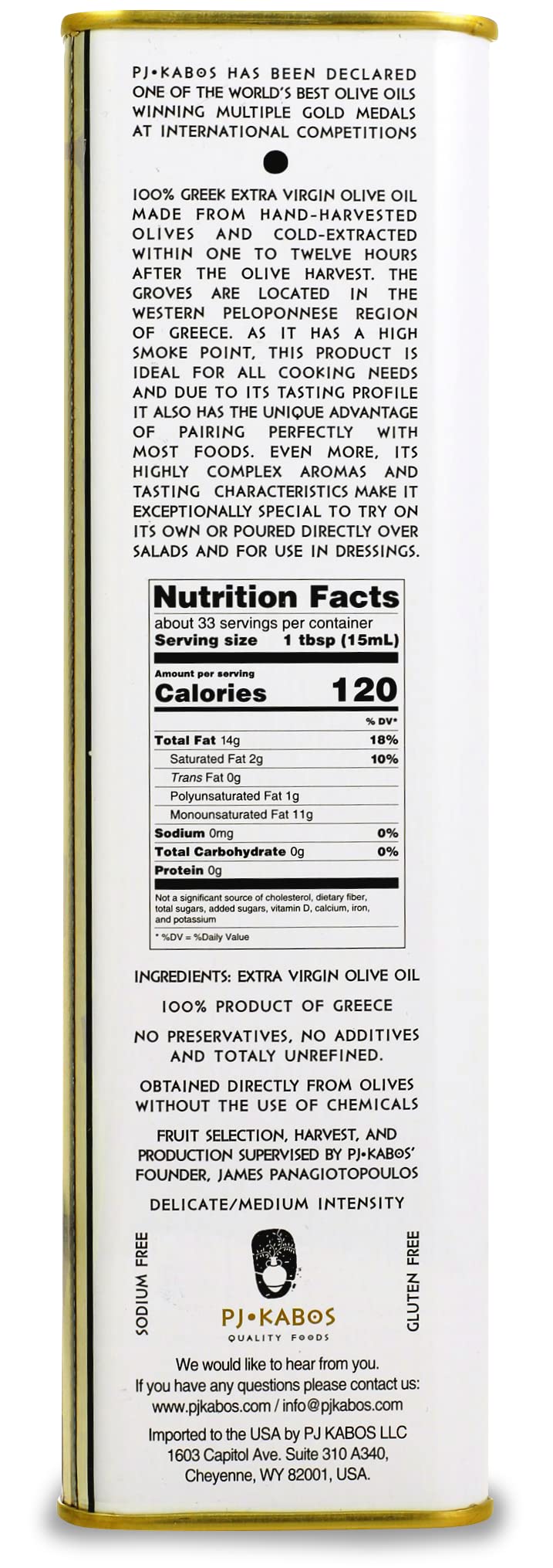 P.J. KABOS Fresh 2025/26 Harvest Greek Extra Virgin Olive Oil – Koroneiki, 3x16.9 oz Tins