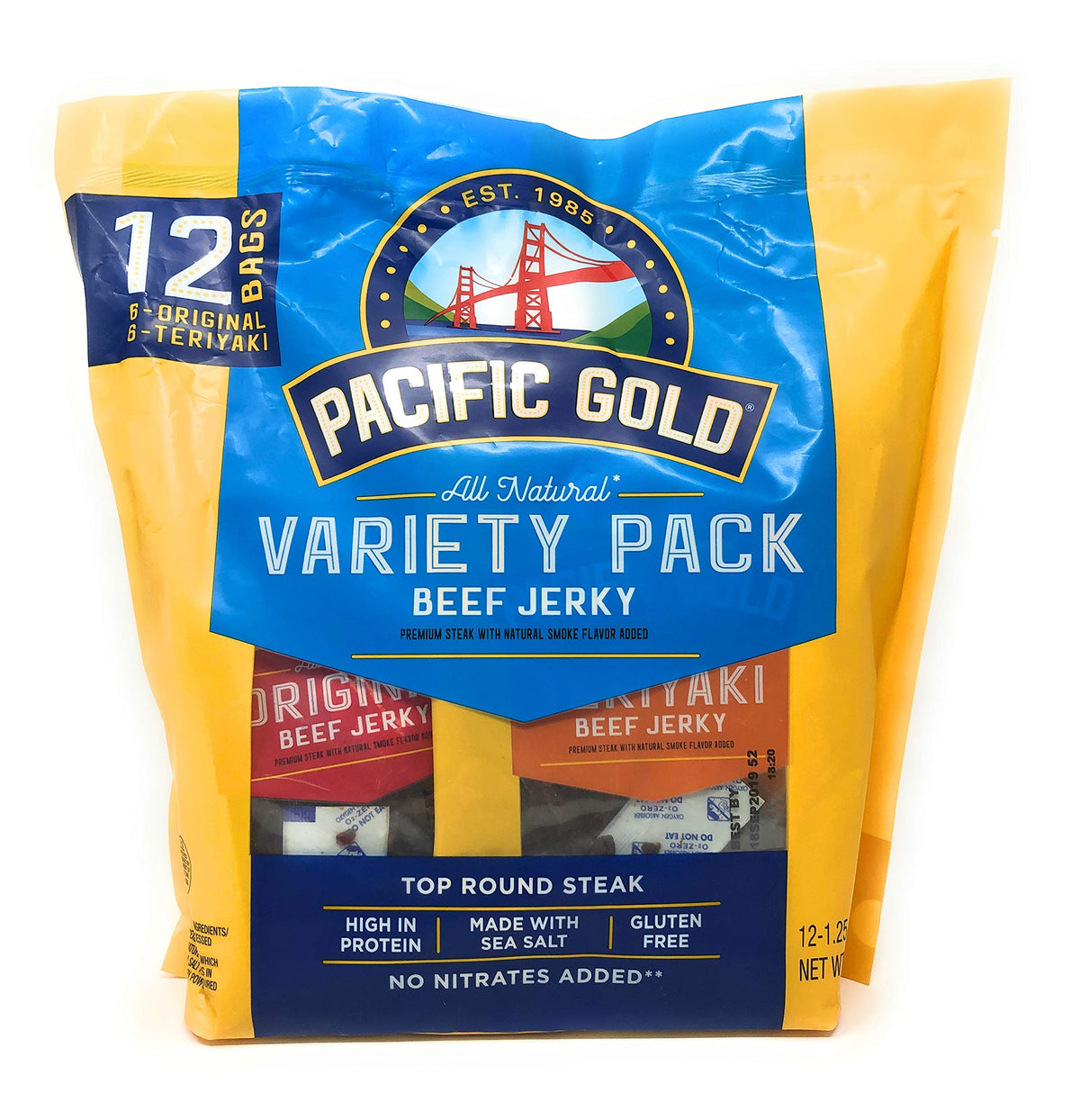 Pacific Gold Beef Jerky Original & Teriyaki — 24-Count Two-Bag Pack (12 Per Bag)