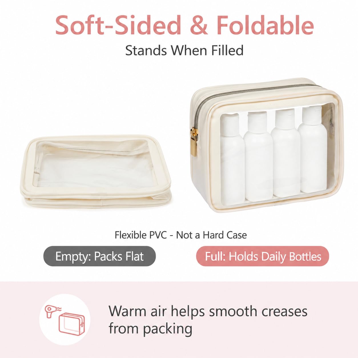 PACKISM Clear Makeup Bag Travel - 3 Pack TSA Approved Toiletry Bag, Beige
