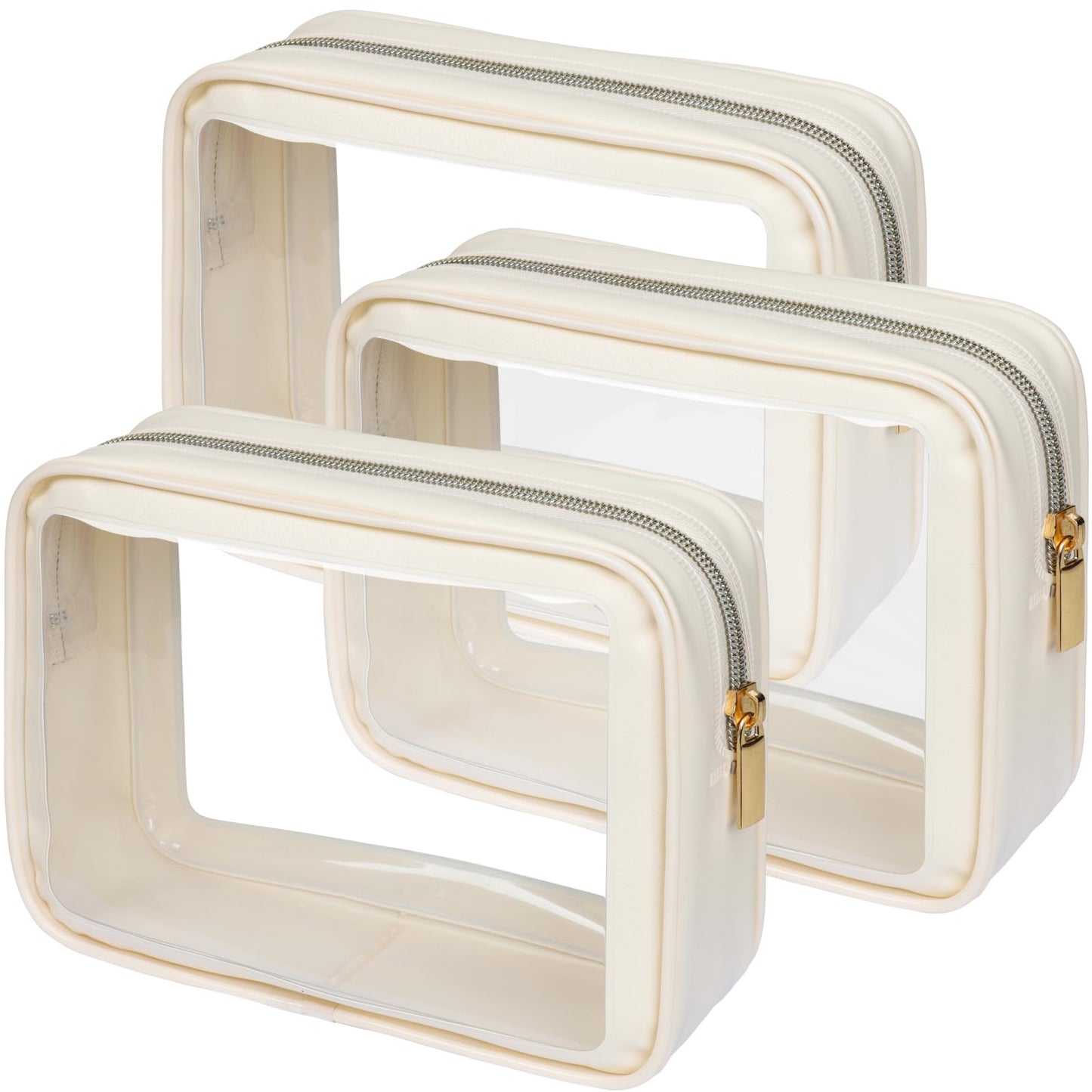 PACKISM Clear Makeup Bag Travel - 3 Pack TSA Approved Toiletry Bag, Beige