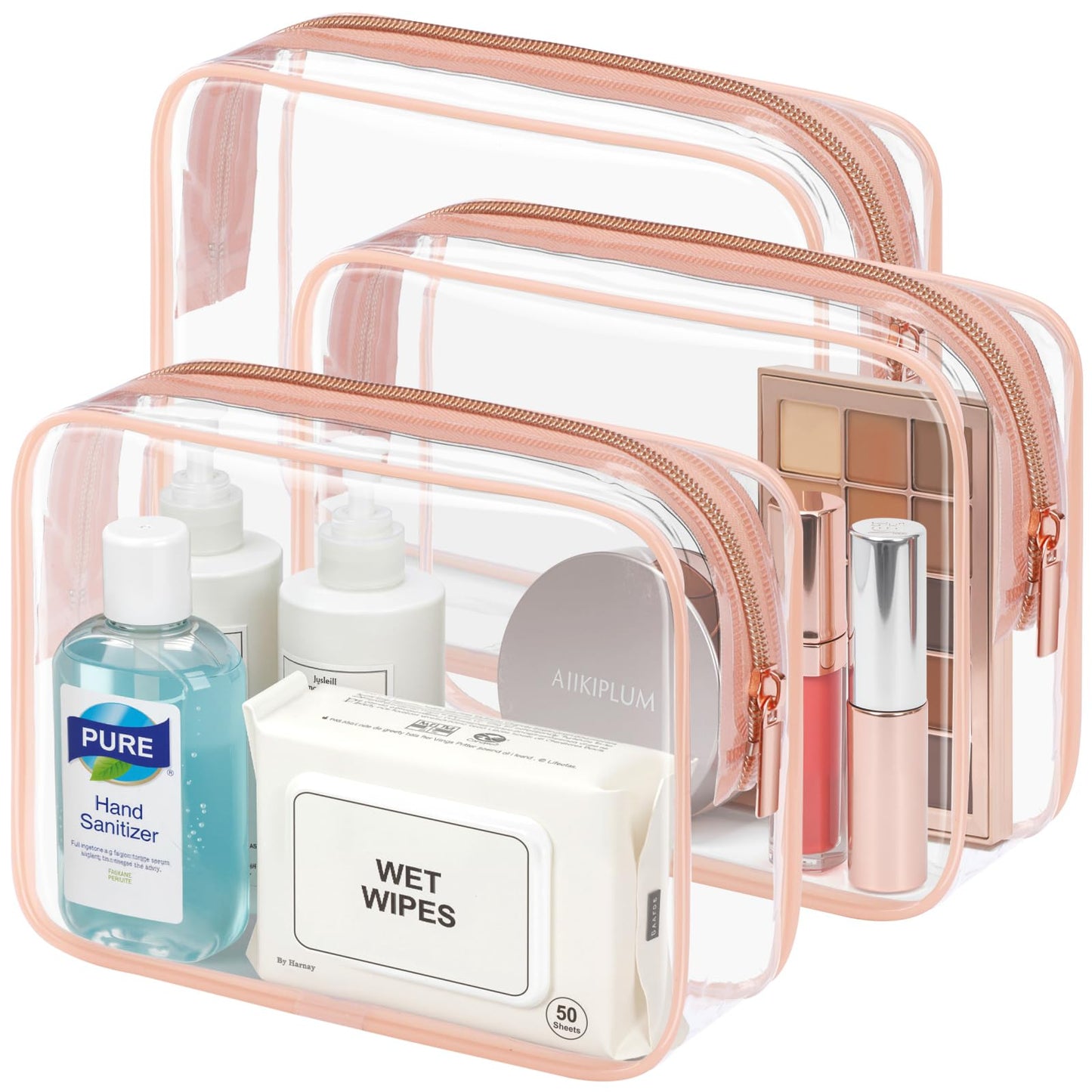 PACKISM TSA Approved Toiletry Bag - Clear Makeup Bag for Travel, Rose Pink