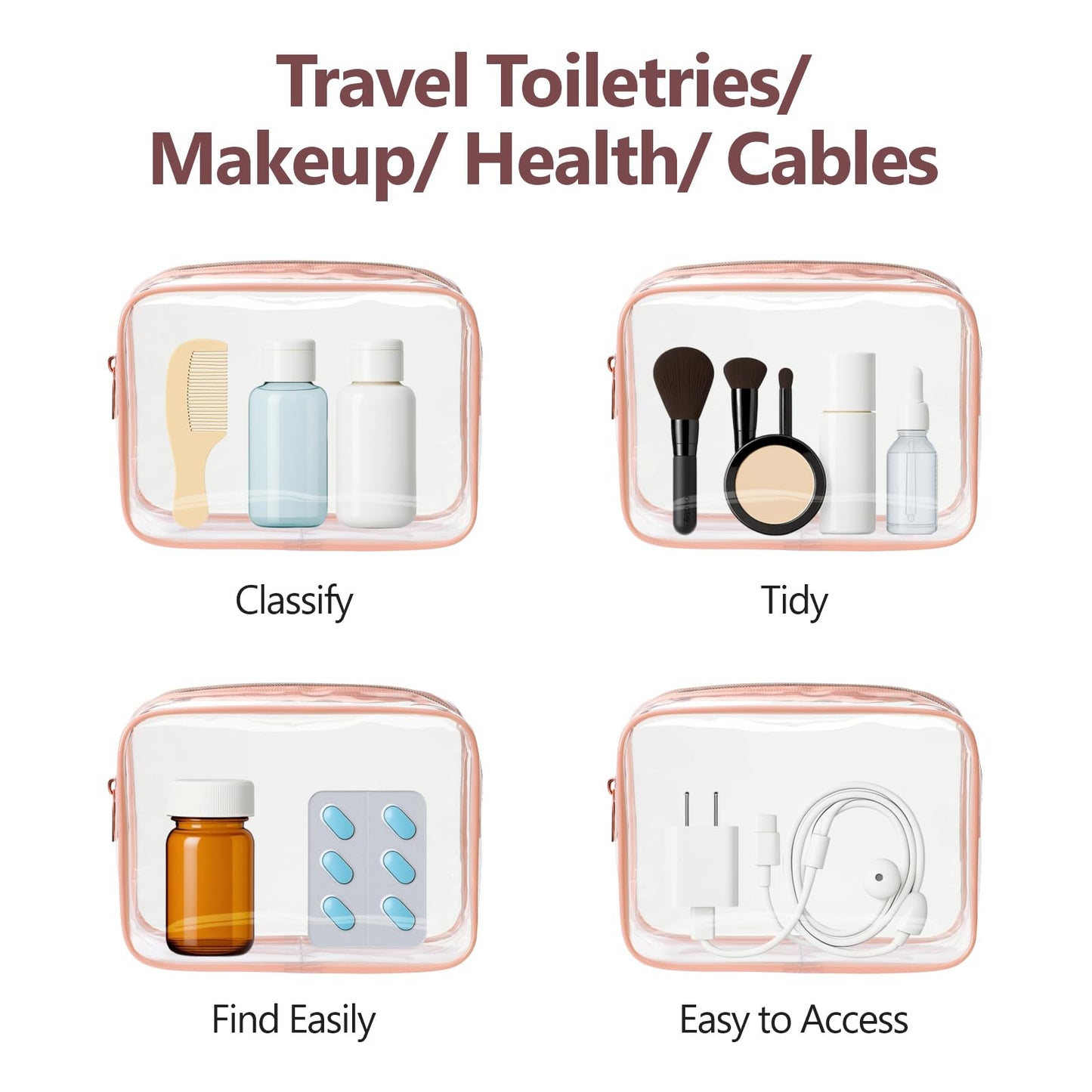 PACKISM TSA Approved Toiletry Bag - Clear Makeup Bag for Travel, Rose Pink