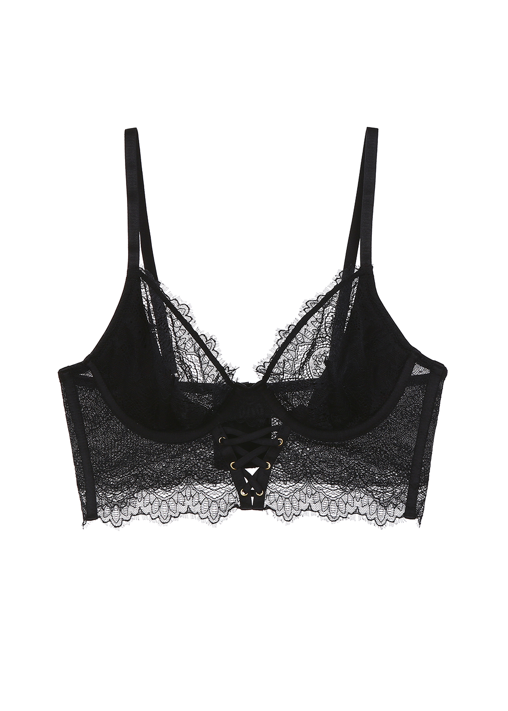 PAISLEY Sexy Black Lace Bustier Long Demi Bra