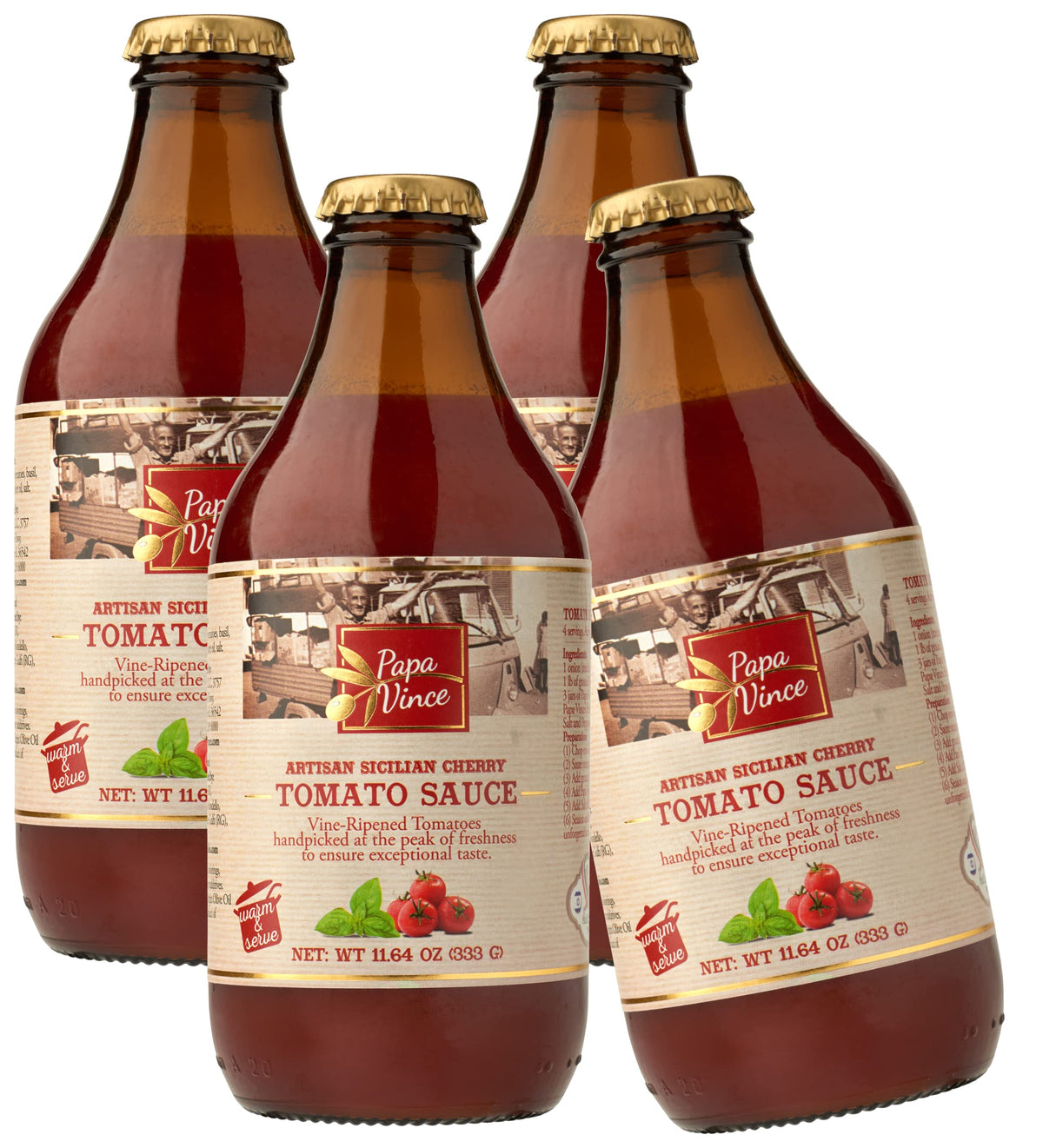 Papa Vince Pasta Tomato Sauce | Garlic-Free, Low Sodium, Gluten Free, Non-GMO, Sicily Organic Cherry Tomatoes, Small Batch