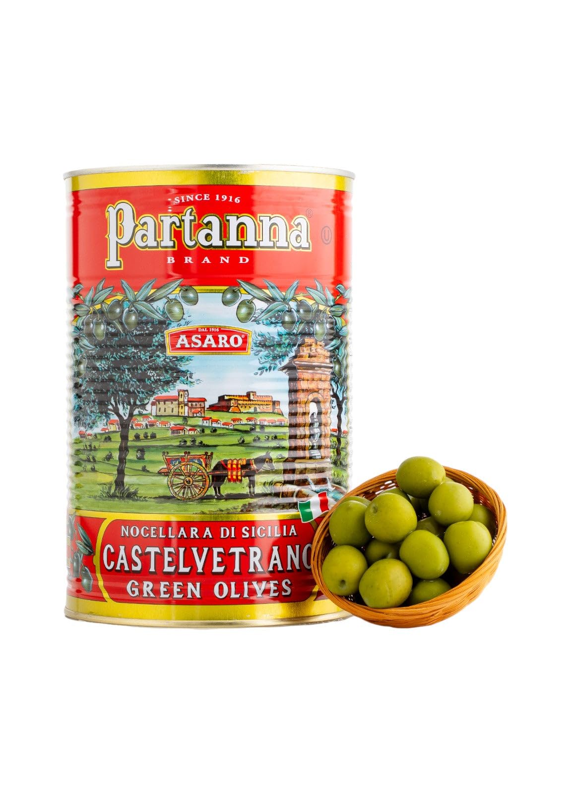 Partanna Whole Castelvetrano Olives – Authentic Sicilian, Premium Handpicked, 9 lb Can – Product of Italy