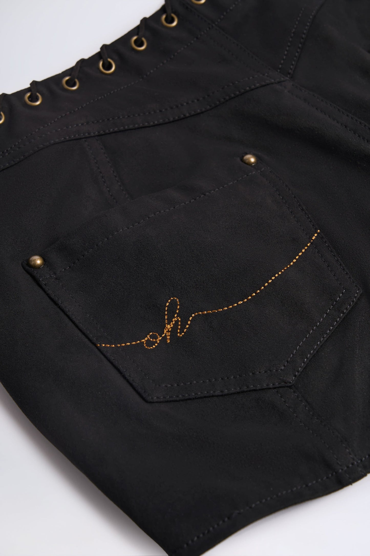 Lace-Up Mid-Rise Shorts in Black