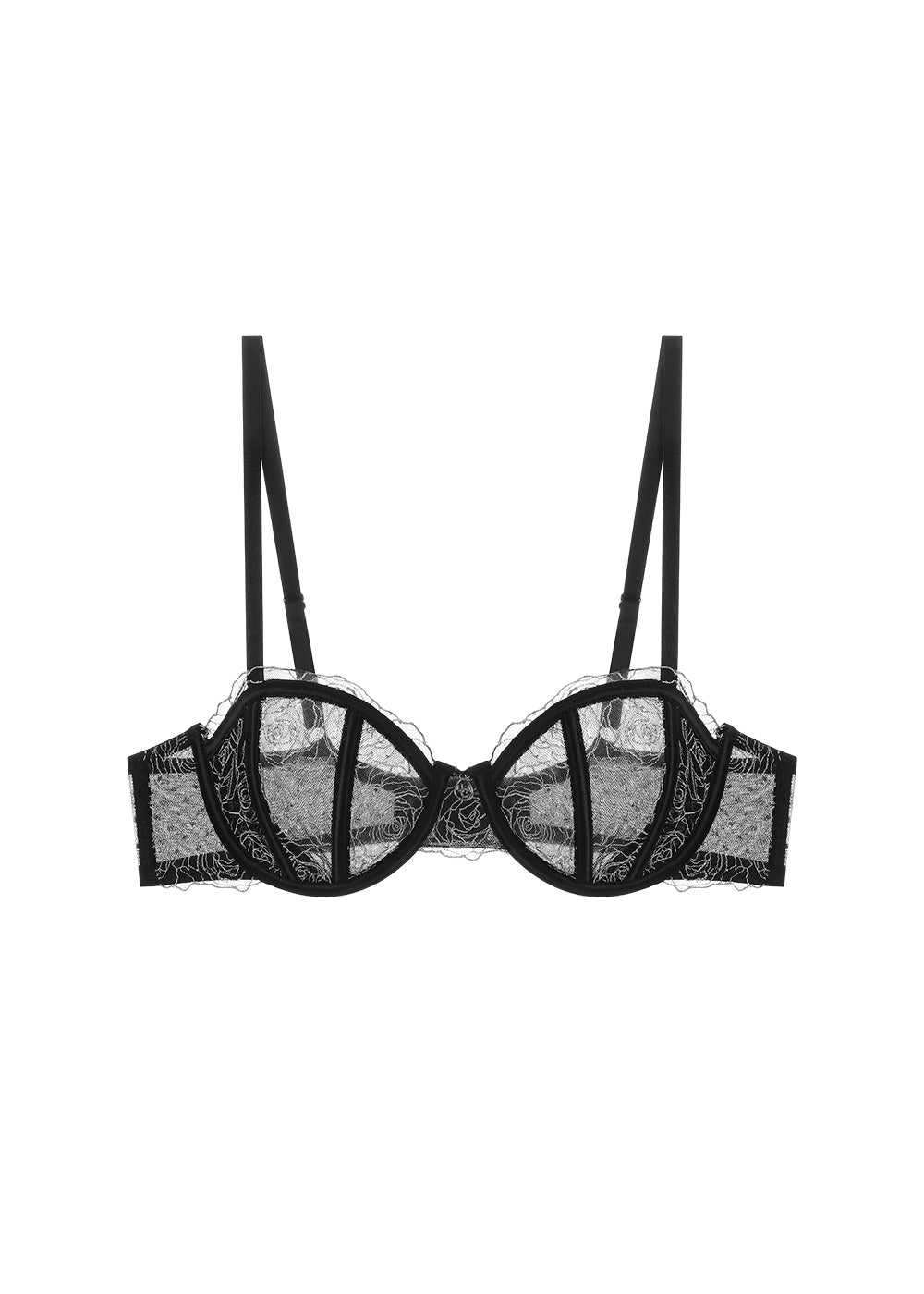 PATTY Sexy Black Lace Unlined Wired Balconette Demi Bra