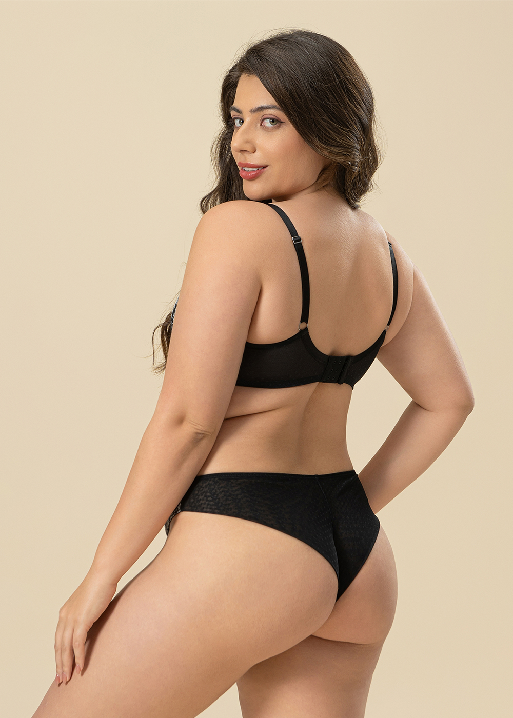 PATTY Plus Sexy Black Silver Embroidery Tanga Panties
