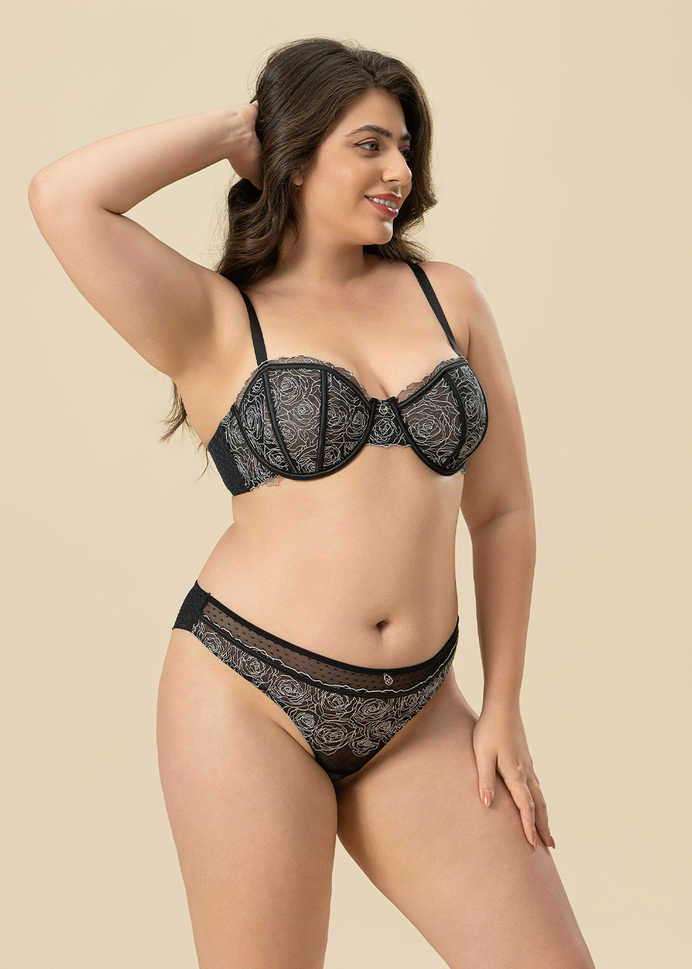 PATTY Plus Sexy Black Silver Embroidery Tanga Panties