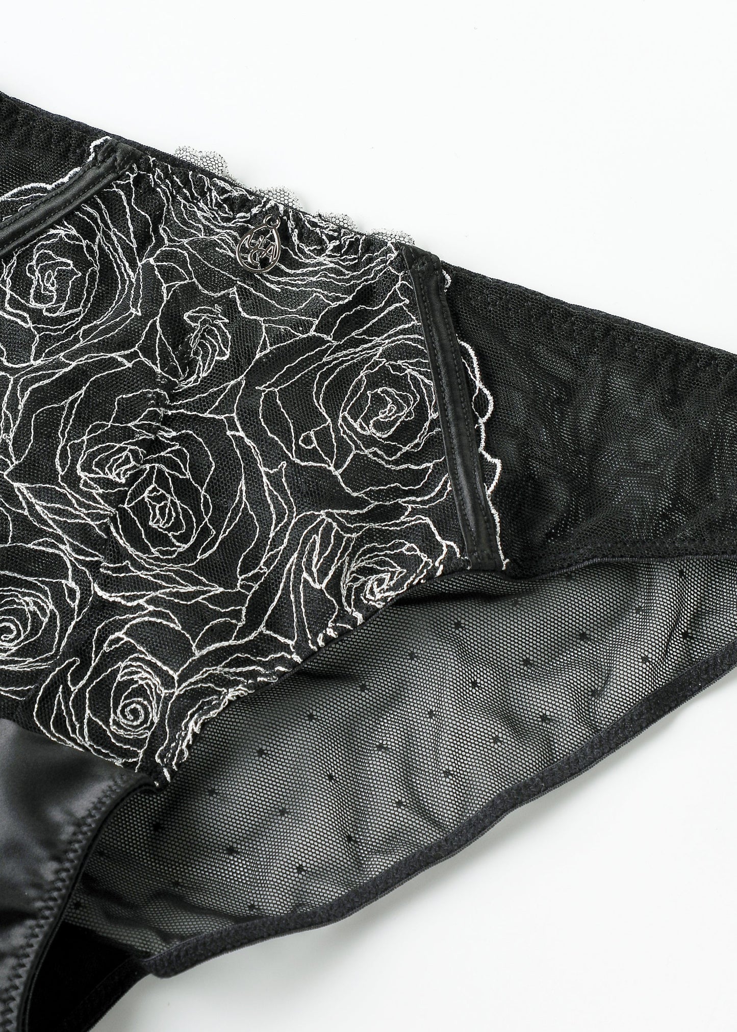 PAULA Sexy Black Silver Embroidery Brief Panties