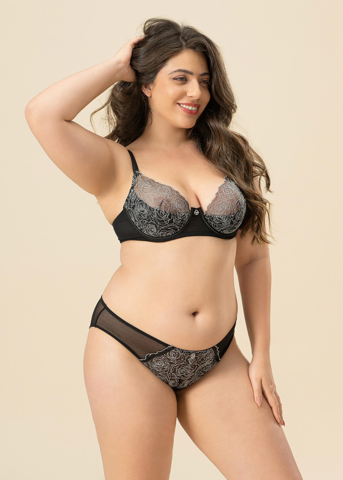 PAULA Plus Sexy Black Silver Embroidery Brief Panties
