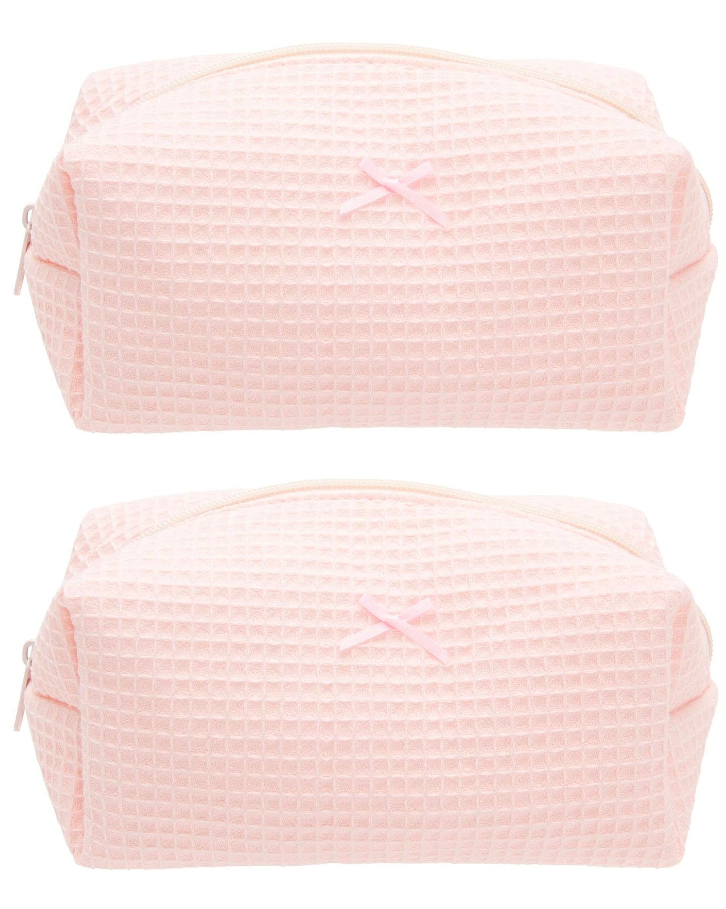 PAZIMIIK Cozy Makeup Bag for Women,Zipper Cosmetic Pouch,Waffle Pink,2 Pack