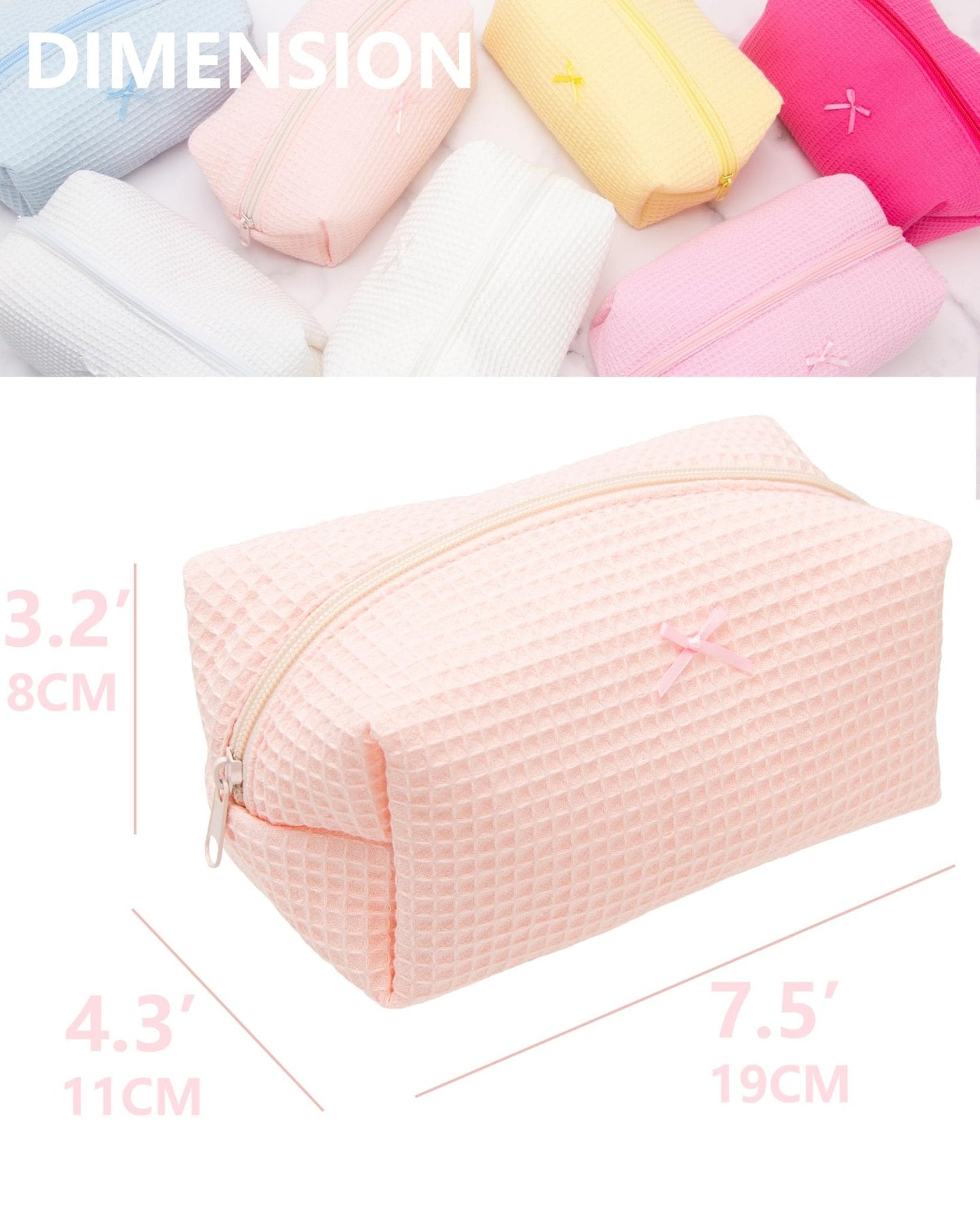 PAZIMIIK Cozy Makeup Bag for Women,Zipper Cosmetic Pouch,Waffle Pink,2 Pack