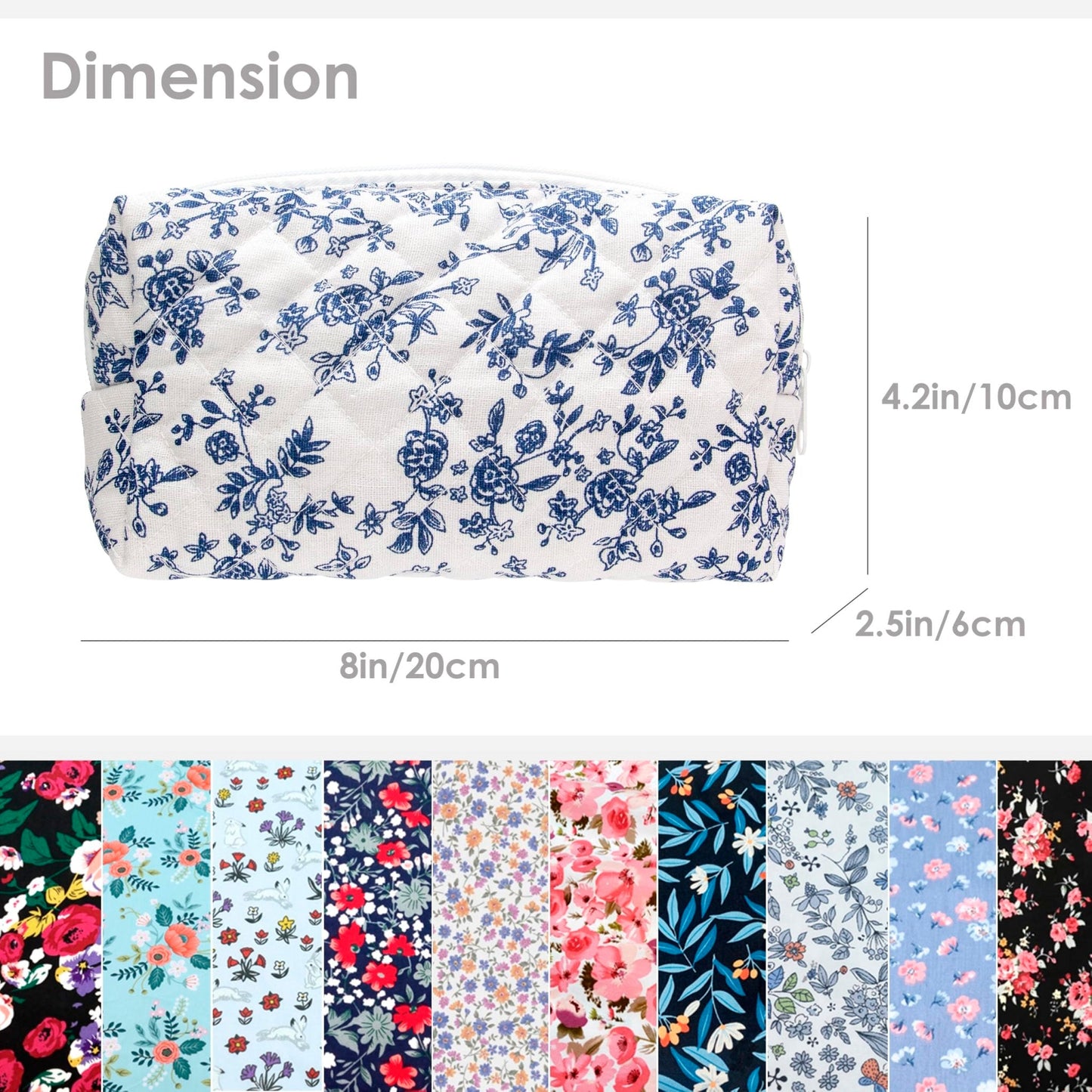 PAZIMIIK Small Quilted Makeup Bag,Zipper Cosmetic Pouch,Jouy Blue