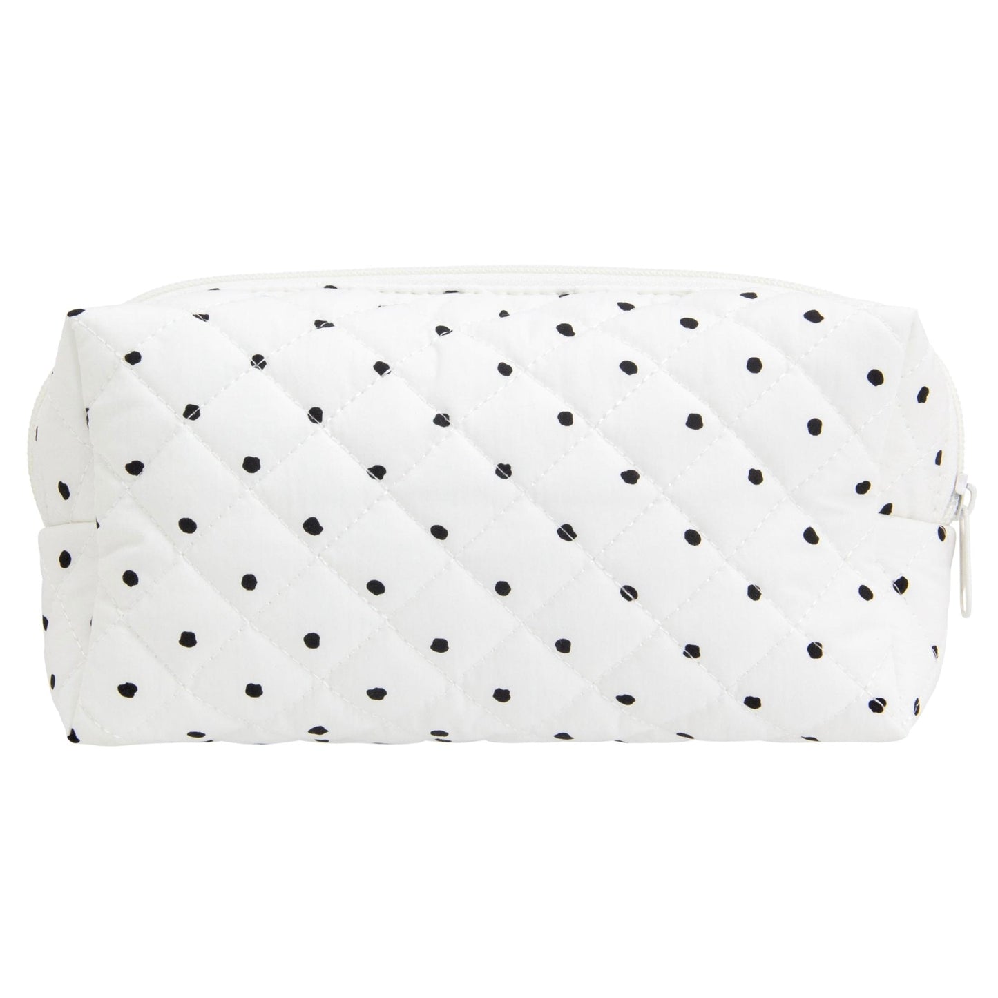 PAZIMIIK Small Quilted Makeup Bag,Zipper Cosmetic Pouch,Polka Dot White