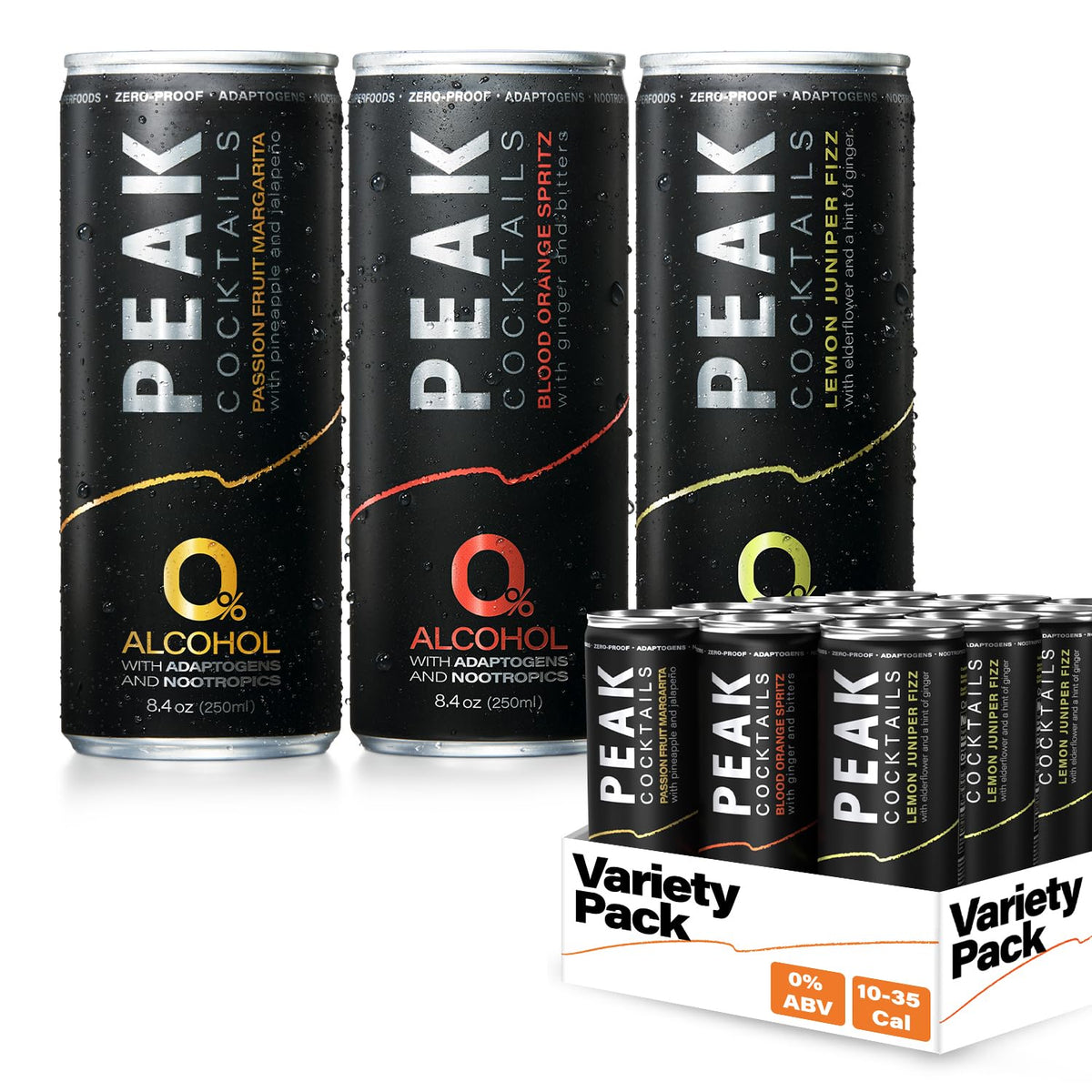Peak Cocktails Non-Alcoholic Variety Pack – Adaptogens, Nootropics, Recovery & Sleep (8.4 oz, 12-pack)
