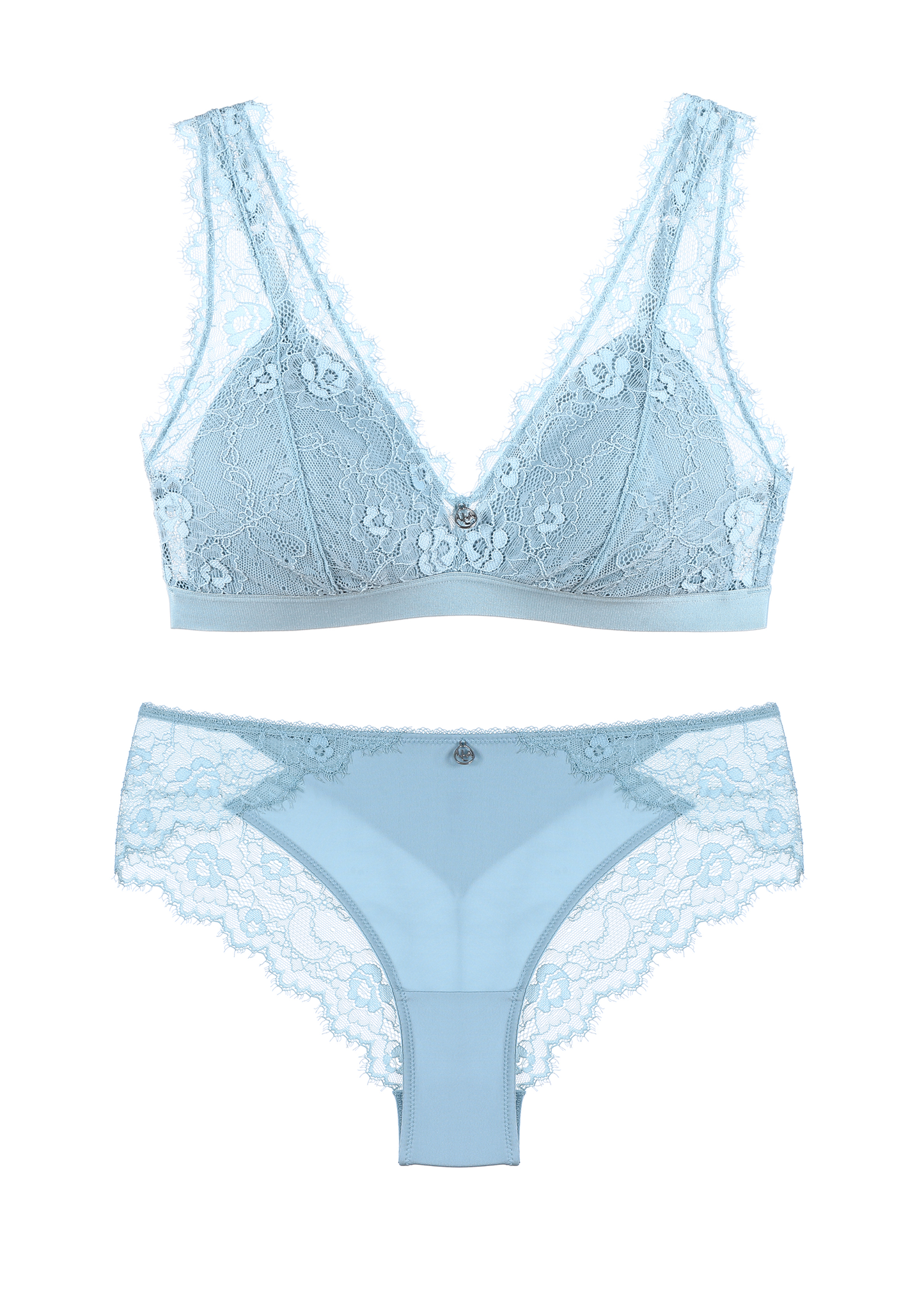 PEARL Blue Floral Lace Plus Bra & Panty Set