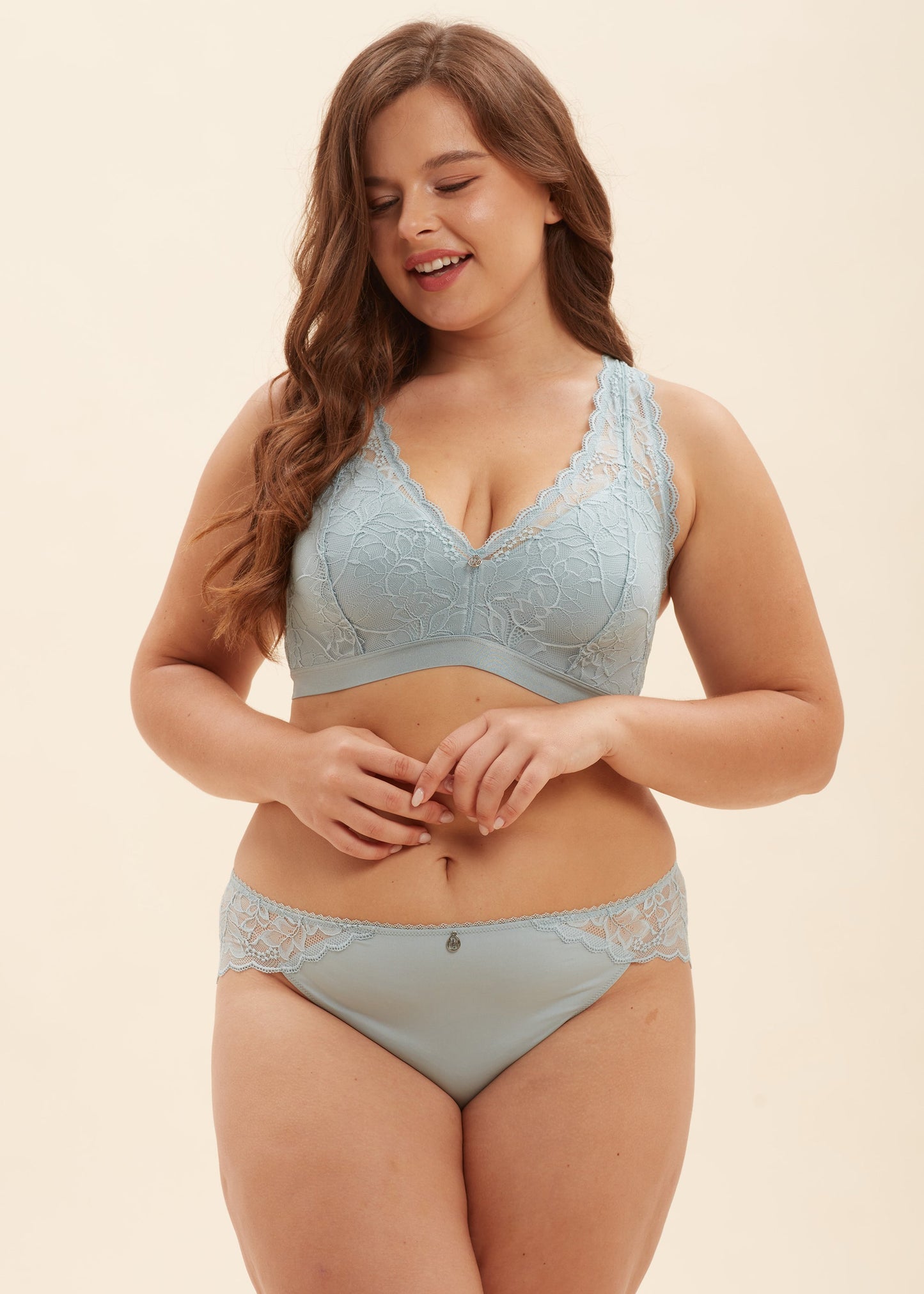 PEARL Blue Plus Floral Lace Hipster Panties