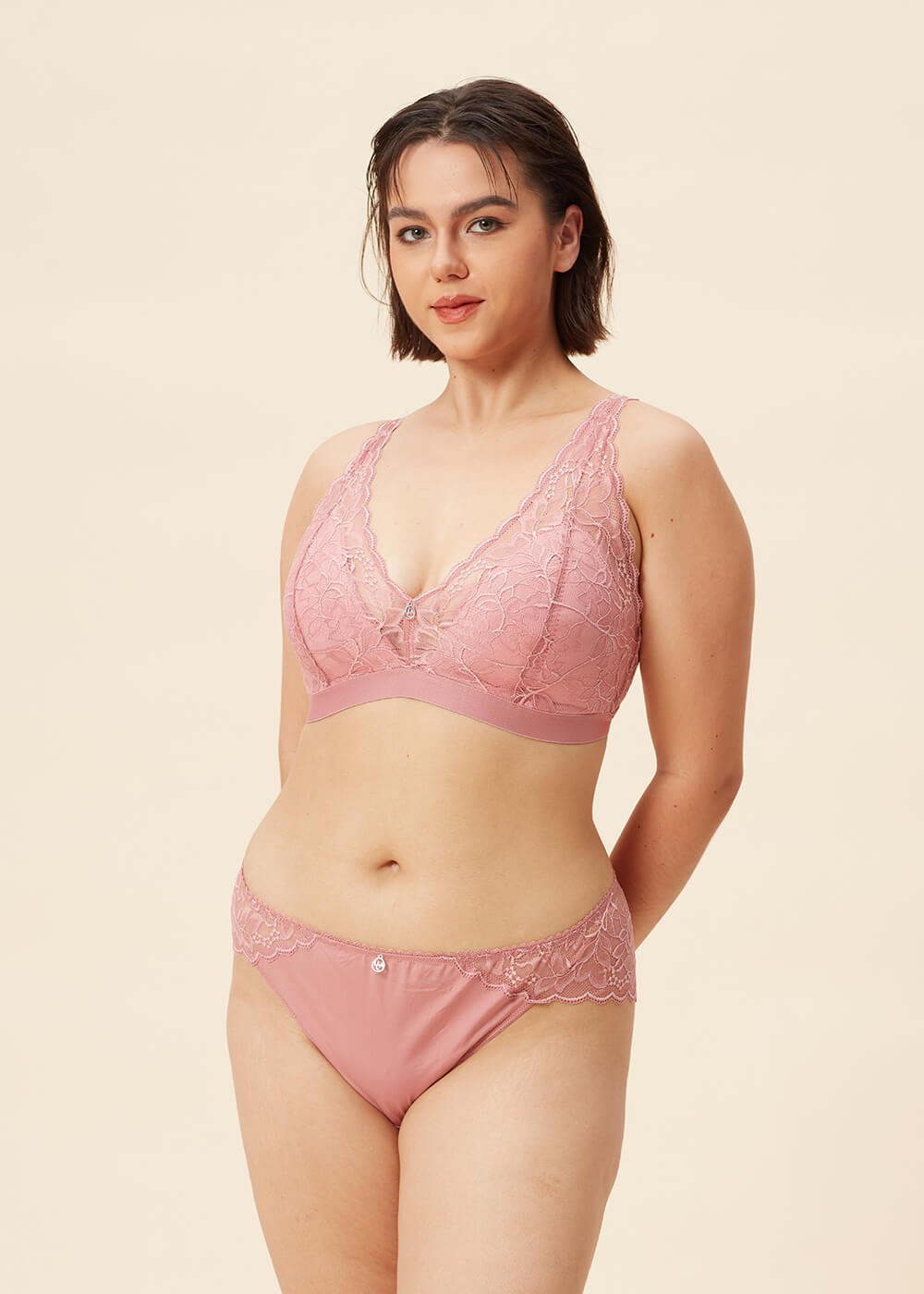 PEARL Pink Floral Lace Plus Bra & Panty Set