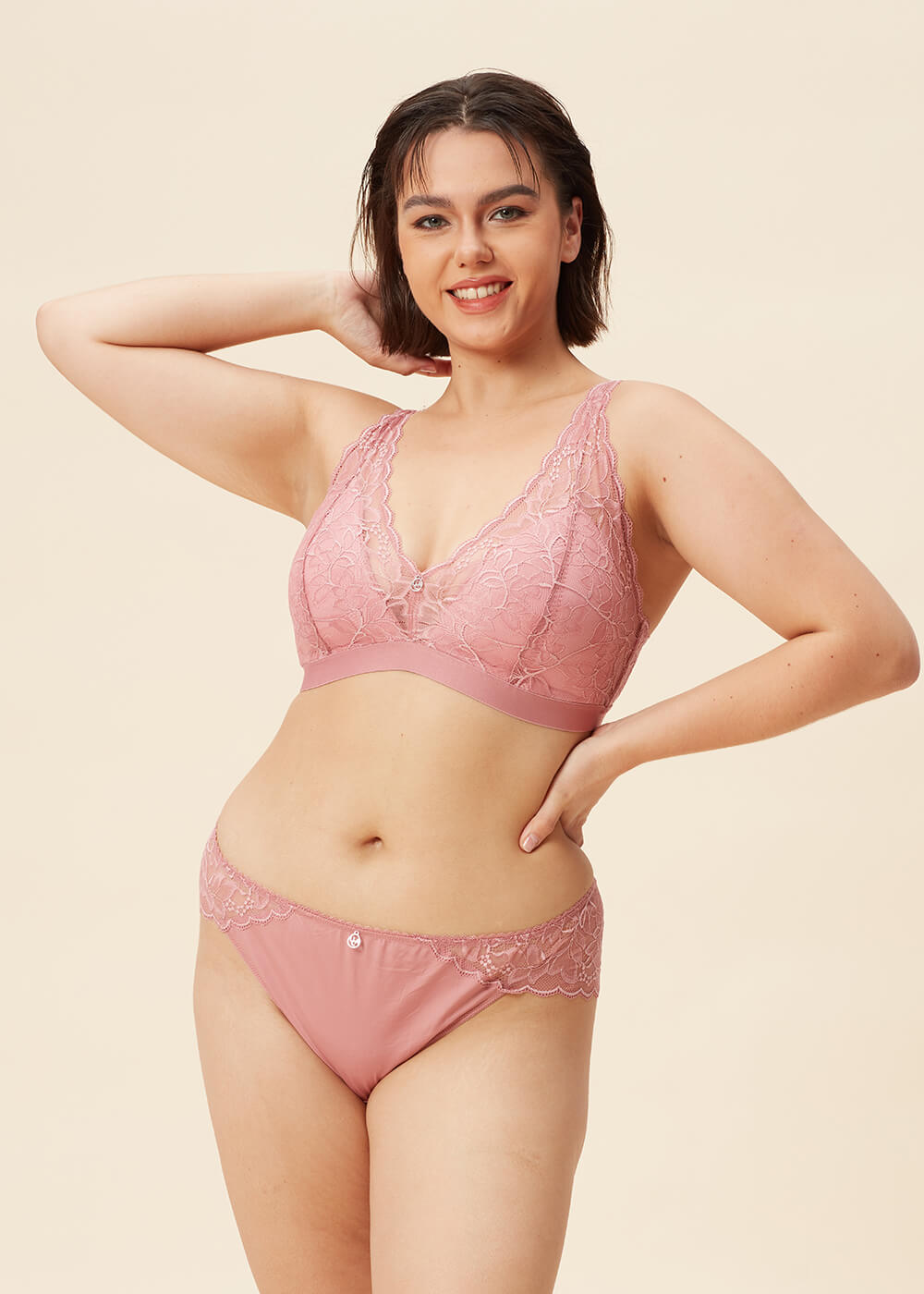 PEARL Plus Pink Floral Lace Lingerie Set