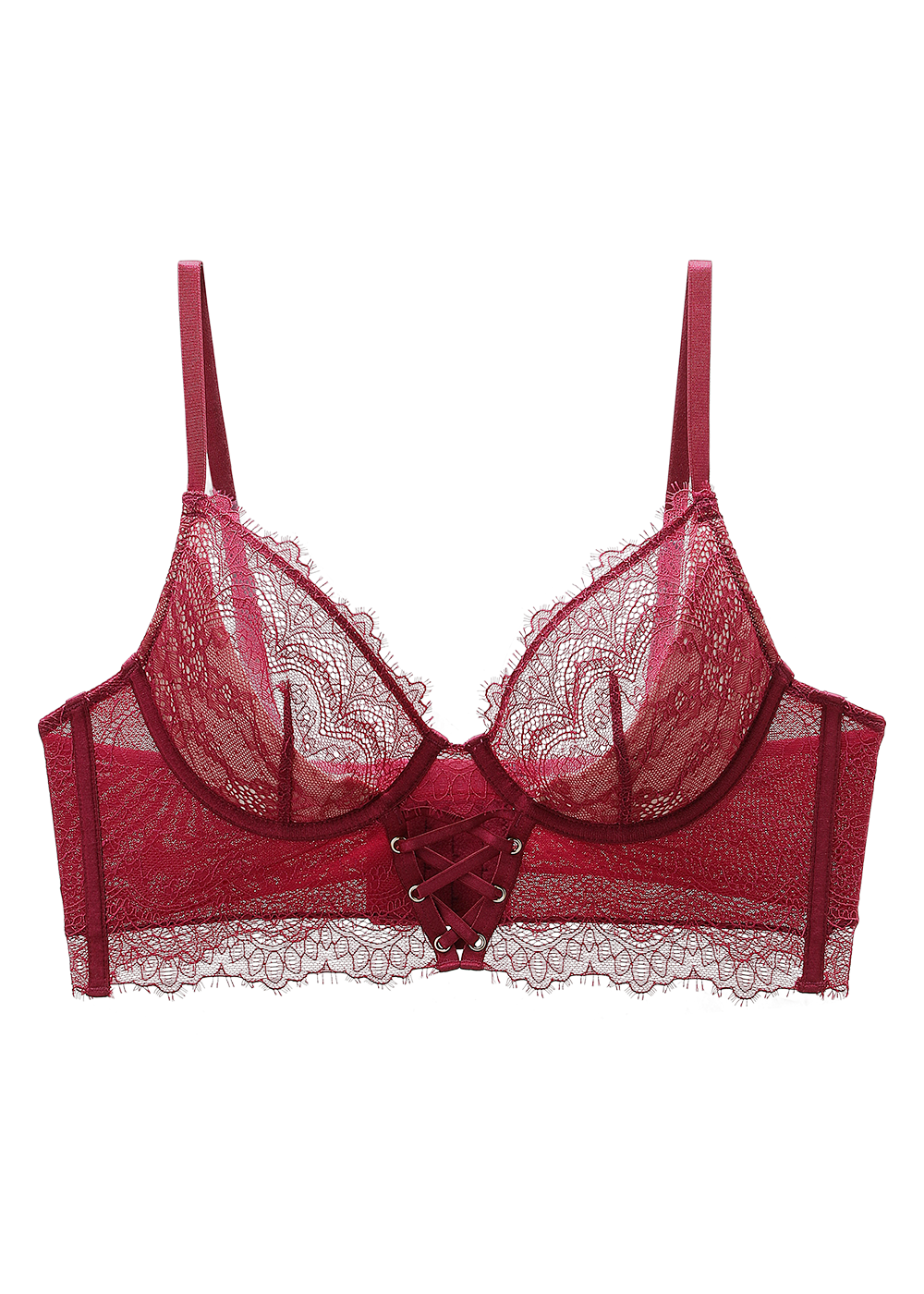 PEPPA Plus Red Lace Underwired Unlined Corsets Long Bra