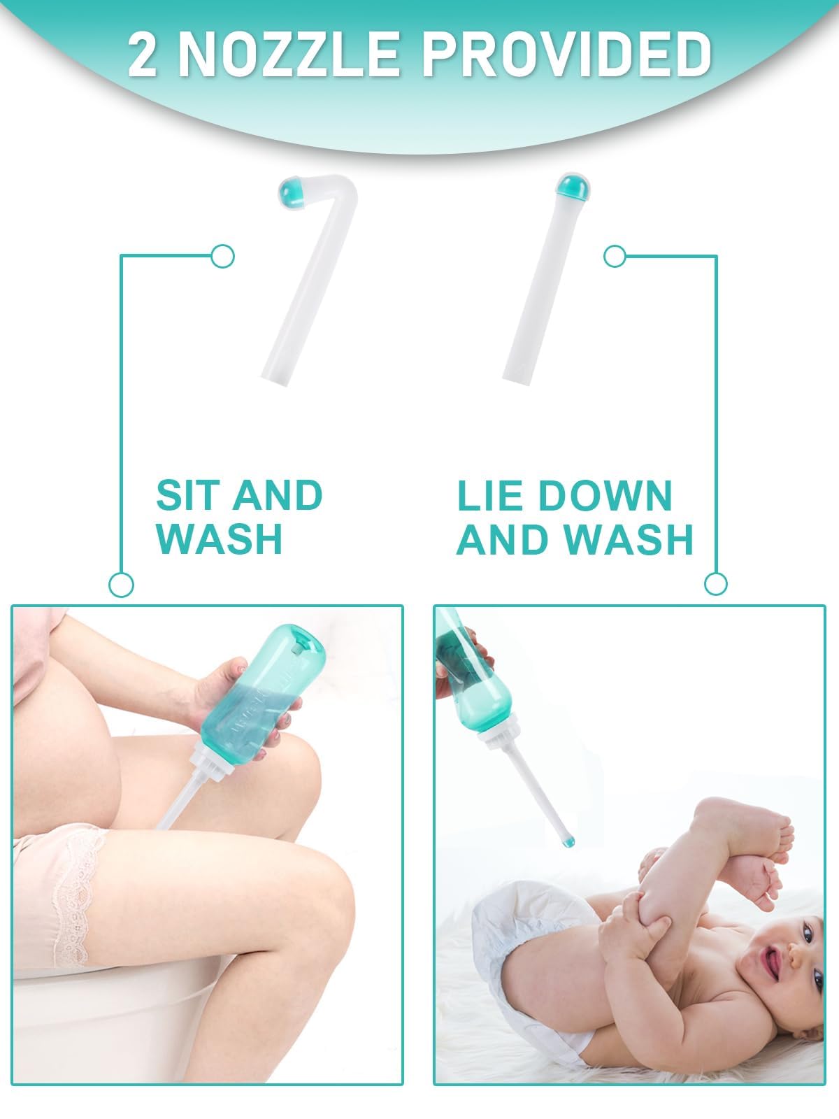 Peri Bottle for Travel Bidet - Care,Portable Travel Squeeze Bottle Bidet for Women Personal Hygiene Cleaning,2 Tubes for Baby Mom and 16.9OZ(Green)
