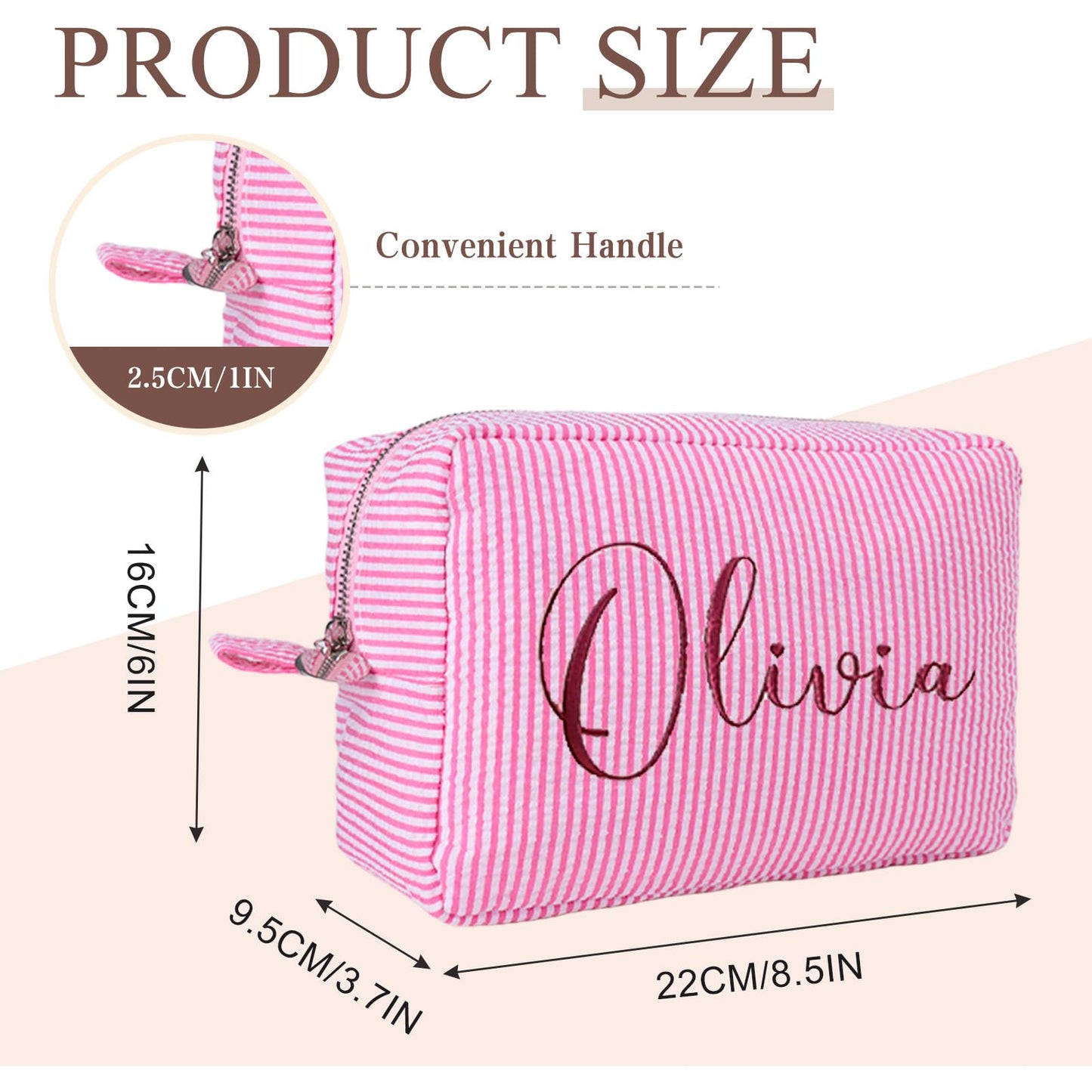 Personalized Cosmetic Bag with Name, Cute Custom Makeup Bags for Women Girls Seersucker Bridesmaid Travel Bag, Organizer Storage Pouch, Cute Pattern, Available to Match Travel Bags