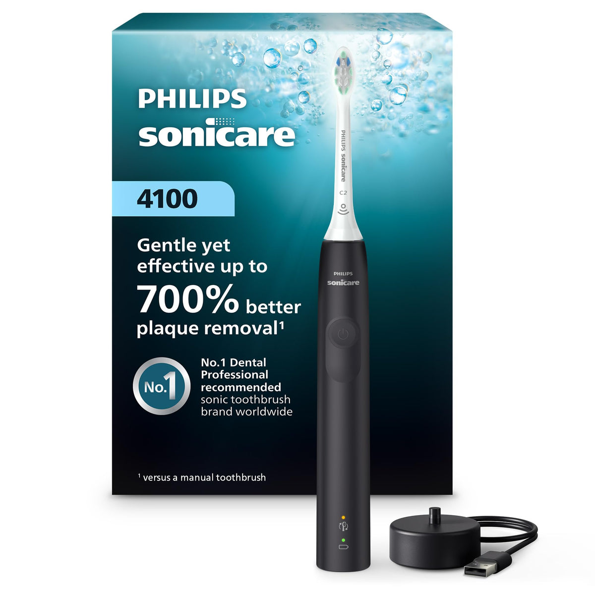 Philips Sonicare 4100 Rechargeable Electric Toothbrush, 1 Brush Head, Black