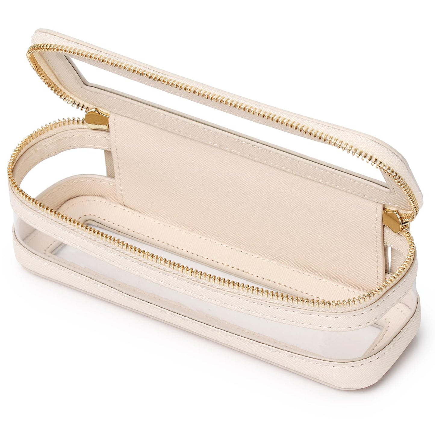 Pinkmik Makeup Brush Case Clear Travel Cosmetic Bag Beige