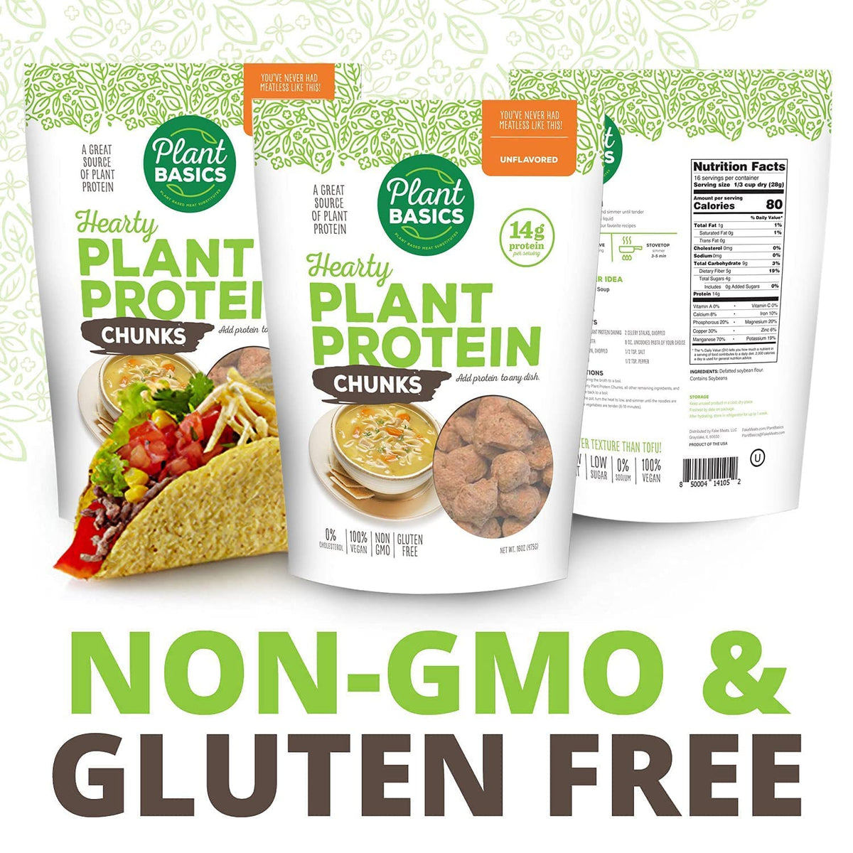Plant Basics Hearty Plant Protein Chunks – Unflavored 6 lb Bulk Bag | Non-GMO, Gluten Free, Low Fat, Vegan Meat Substitute