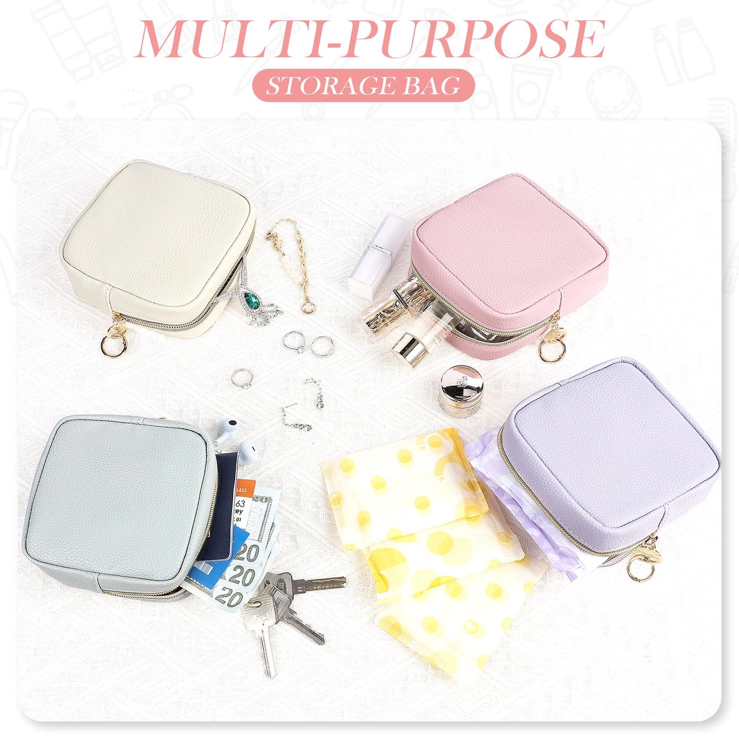Playexen 4.9" Small Makeup Bag for Purse, PU Mini Cosmetic Bag with Ring Buckle, Portable Small Makeup Travel Toiletry Pouches for Women, Birthday/Wedding/Christmas Gifts (Green)