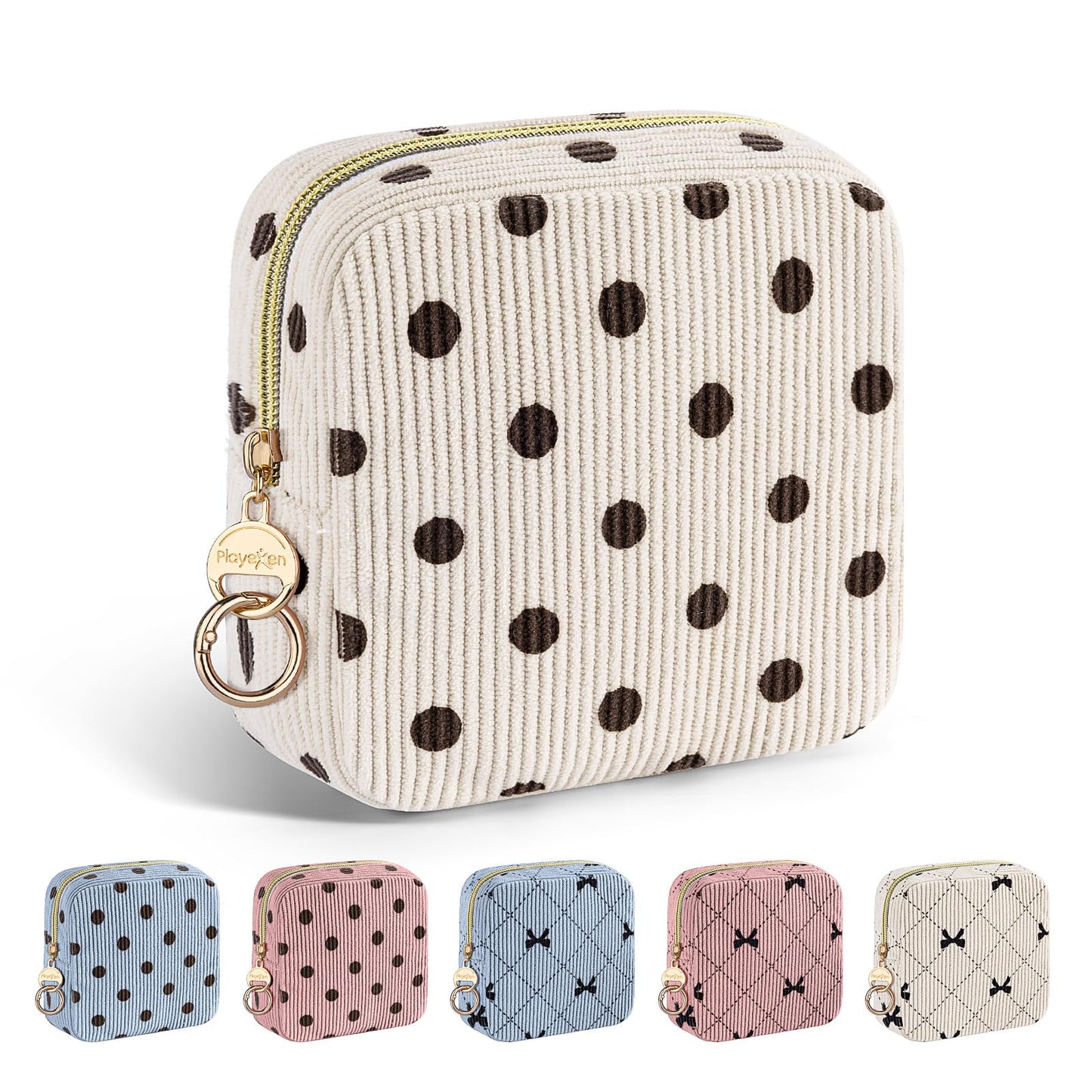 Playexen Corduroy Mini Makeup Bag, Small Cosmetics Bag for Purse, D-Beige