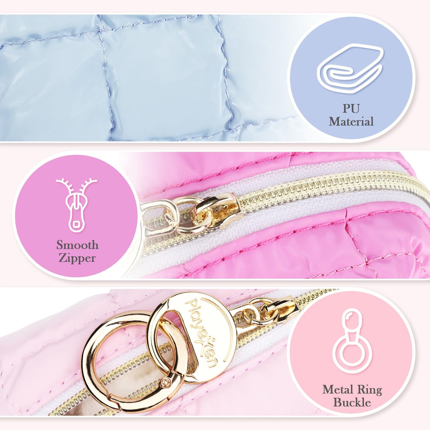 Playexen Puffy Mini Makeup Bag, Cute Quilted Small Cosmetic Bag for Purse, Portable Travel Makeup Pouch for Lipsticks, Chapsticks, Earphone, Credit Card, Birthday/Wedding/Christmas Gifts (Pink)