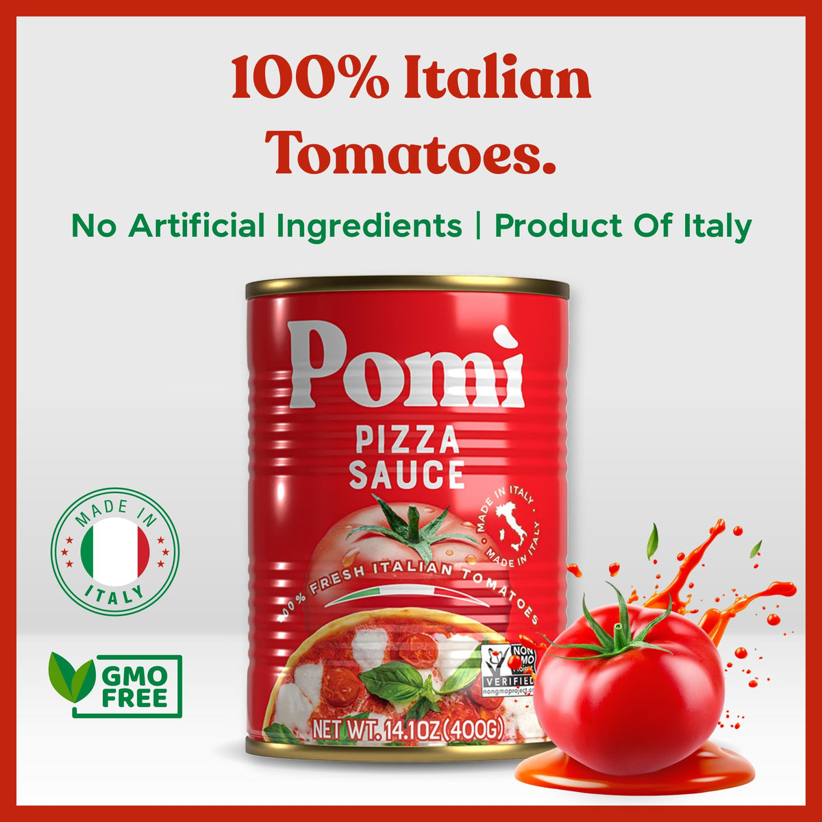 Pomì Pizza Sauce 14.1oz (12-Pack) – 100% Fresh Italian Tomatoes, Made in Italy, Non-GMO, Gluten-Free, No Additives, Velvety & Creamy for Pizza