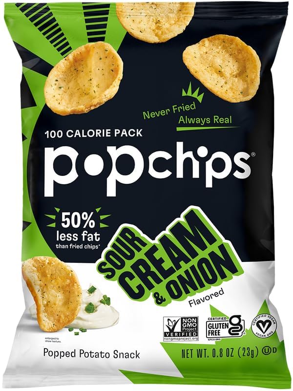 Popchips Variety Pack – Baked Potato Chips 0.8 oz Bags (30 Count): BBQ, Sea Salt & Sour Cream & Onion