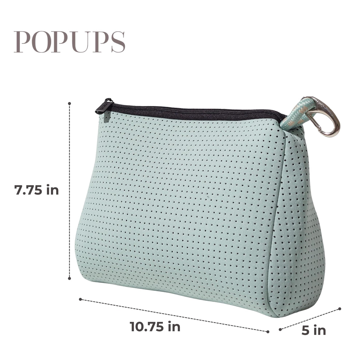 POPUPS Large Makeup Bag with Zipper - Waterproof Neoprene Cosmetic Bag 7.7 x 10.75 x 5 inches - Pouch Minty Green