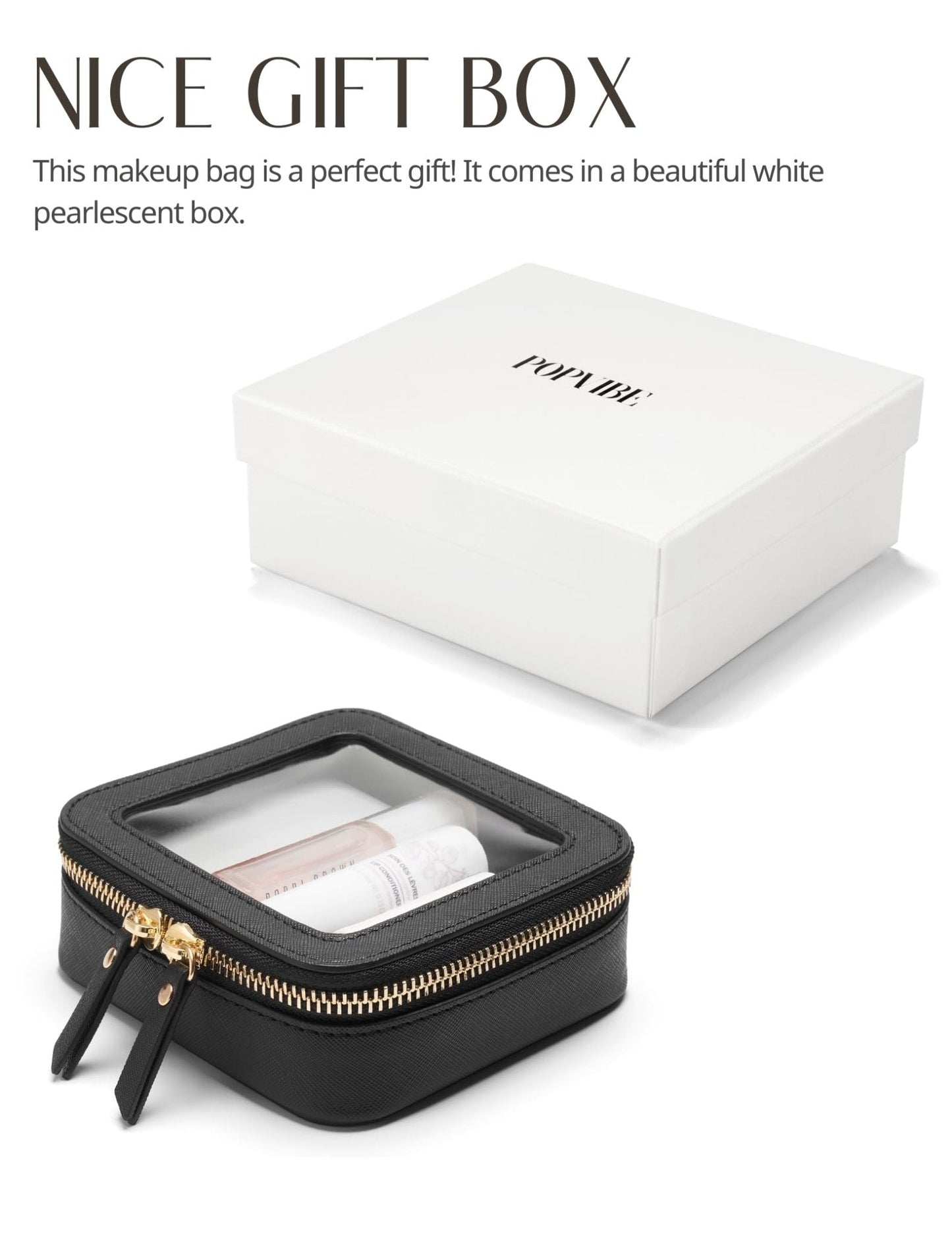 Popvibe Small Clear Makeup Bag for Purse, Travel Cosmetic Case, Black, Mini