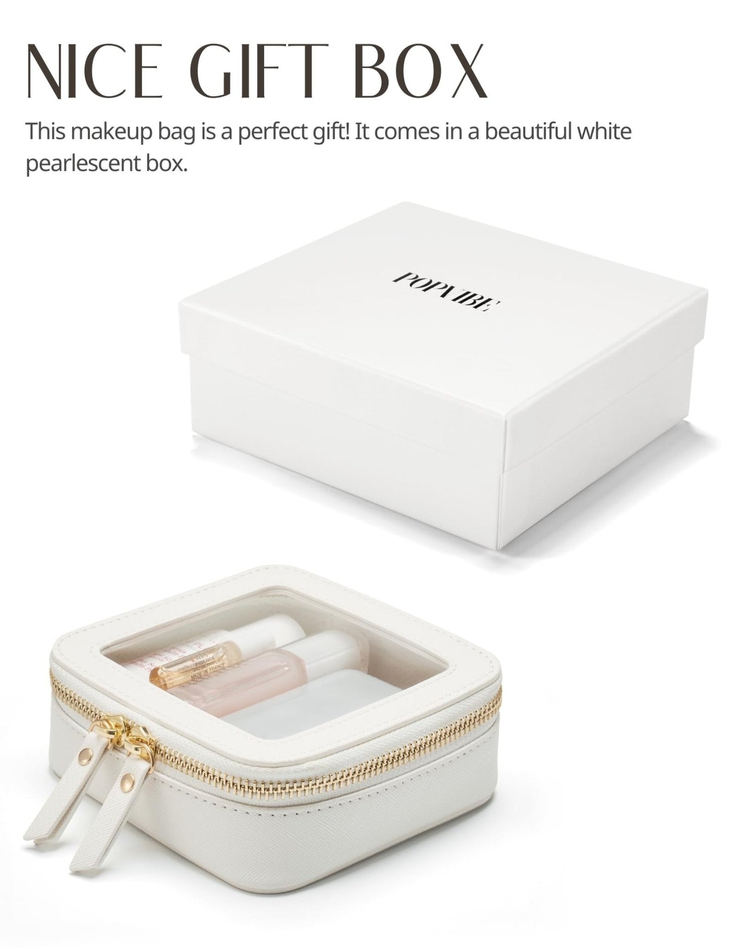 Popvibe Small Clear Makeup Bag for Purse, Travel Cosmetic Case, White, Mini