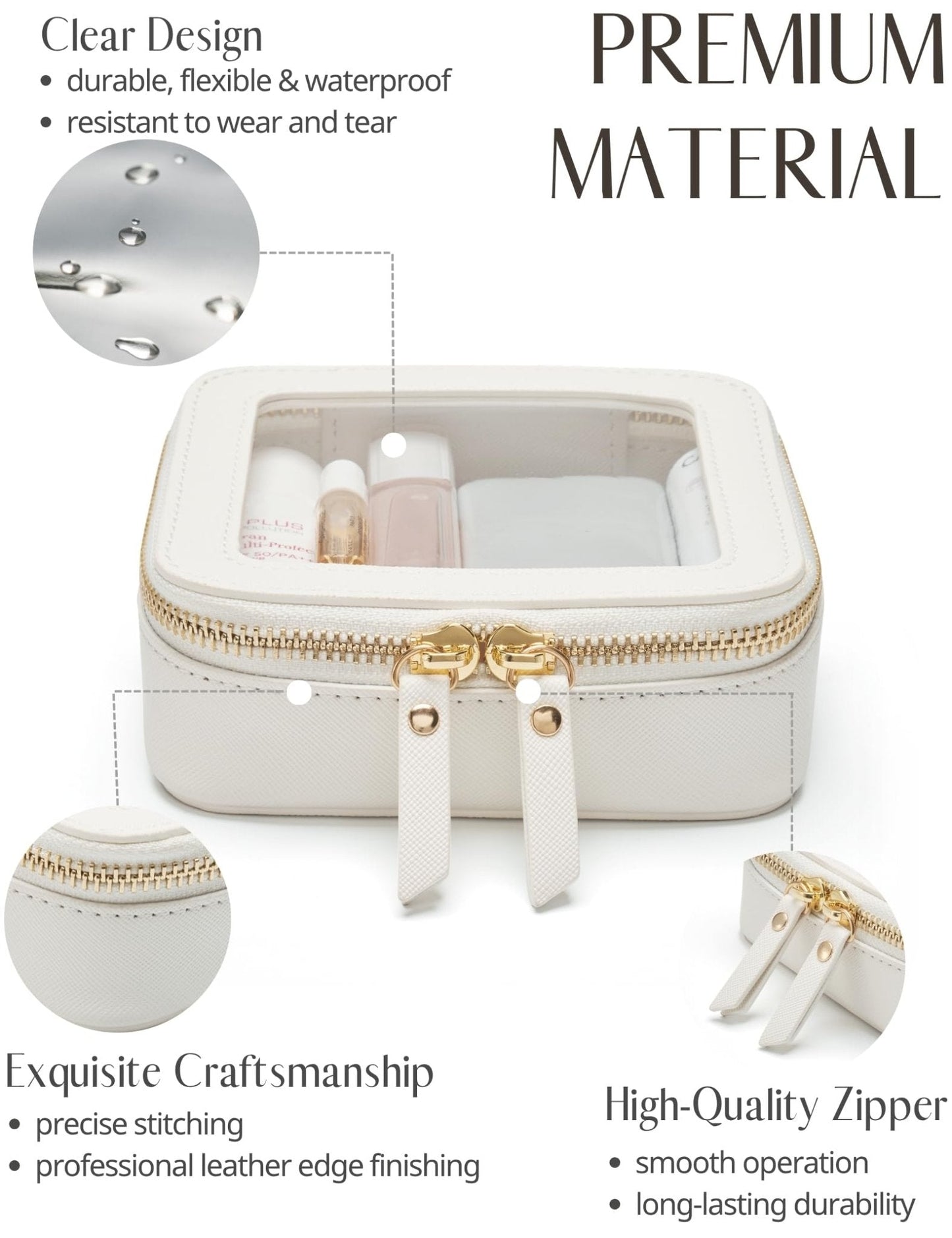 Popvibe Small Clear Makeup Bag for Purse, Travel Cosmetic Case, White, Mini