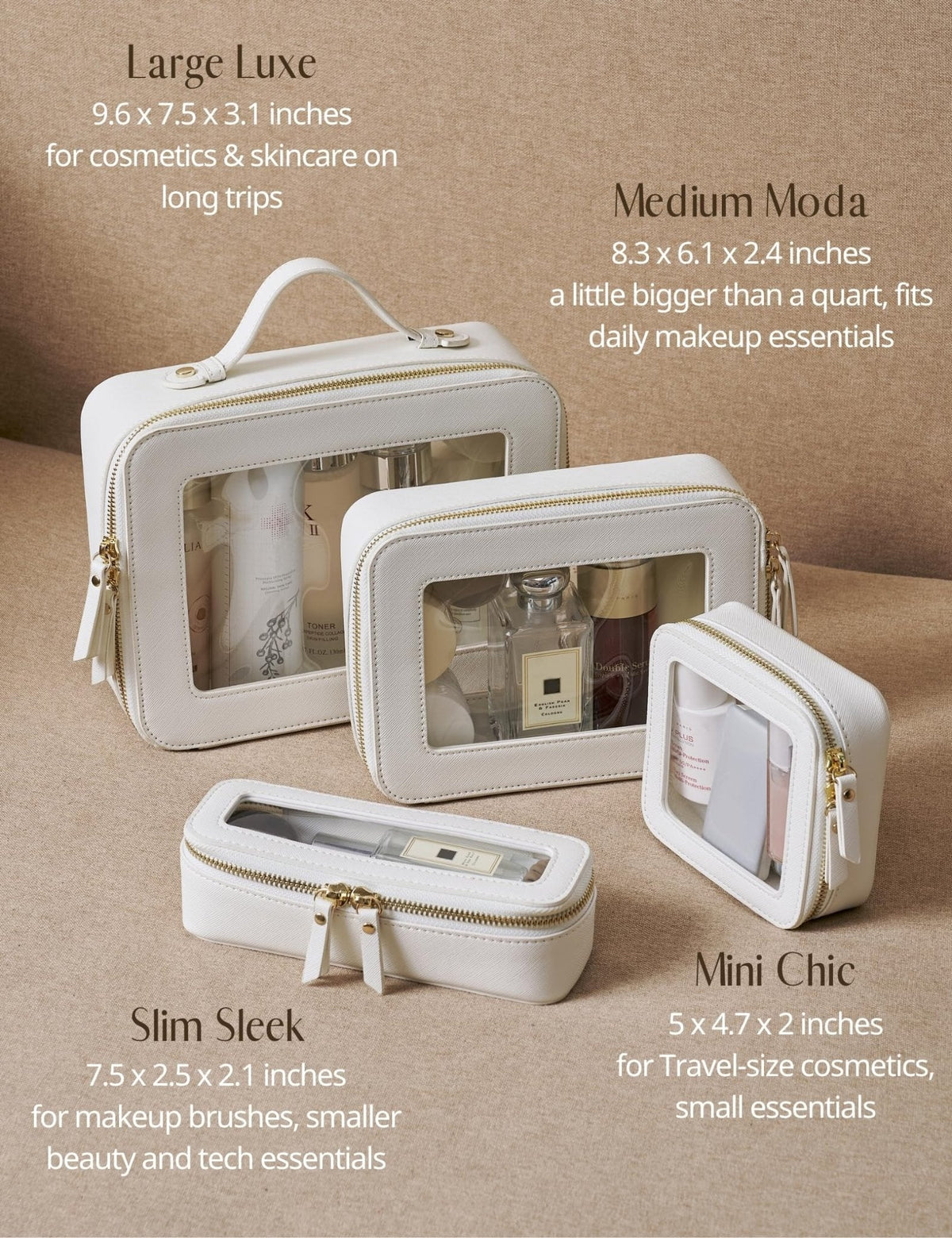 Popvibe Small Clear Makeup Bag for Purse, Travel Cosmetic Case, White, Mini